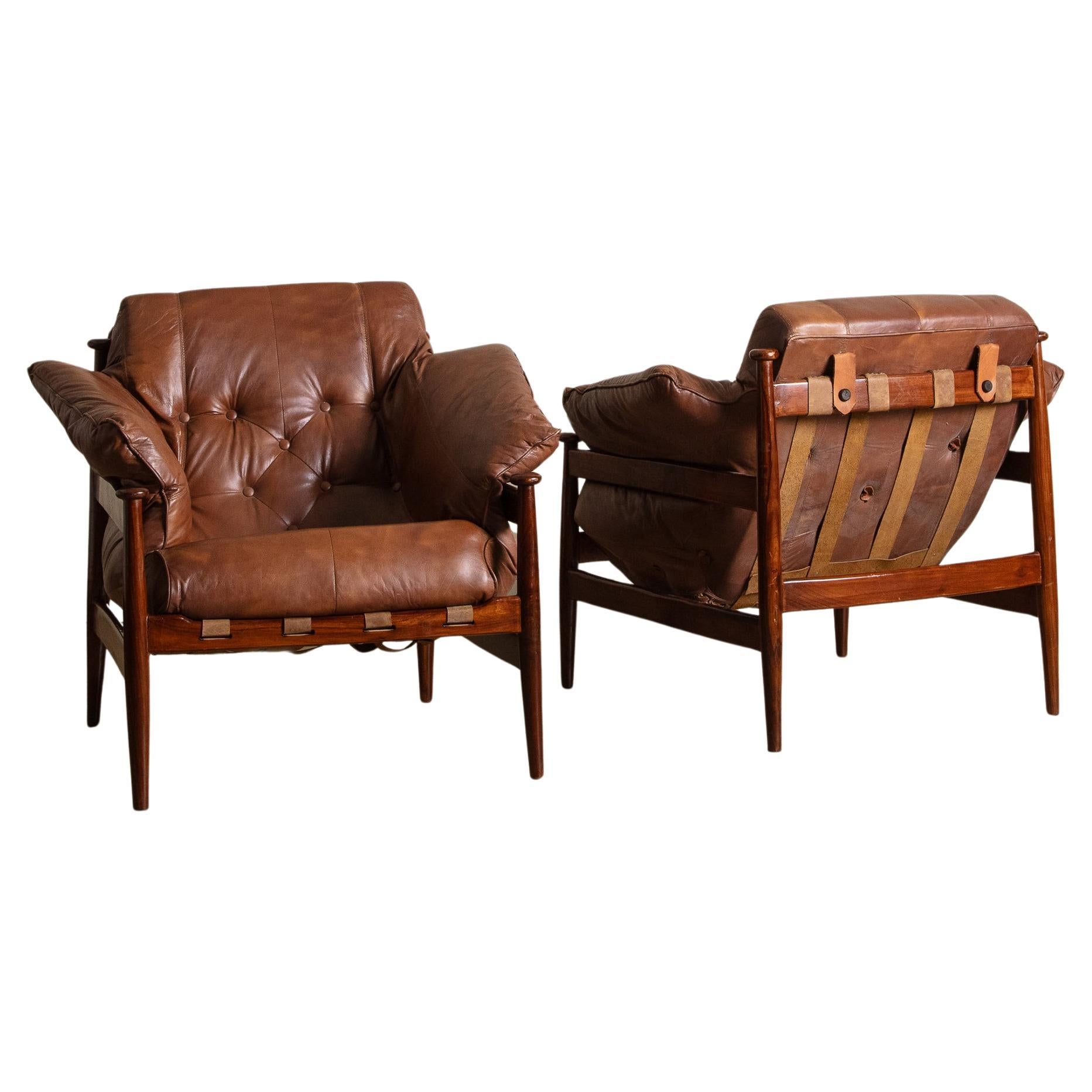Chaises longues en acajou et cuir, Brésil, années 1960 en vente