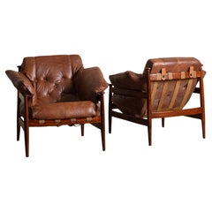 Chaises longues en acajou et cuir, Brésil, années 1960