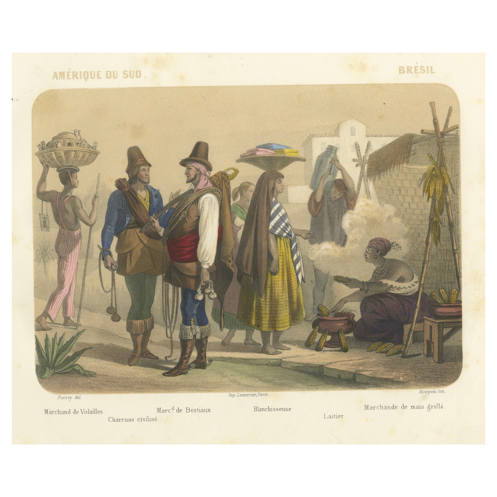 Scène de rue mexicaine - Ranchero, Cavalier et femmes Poblana, c.1845