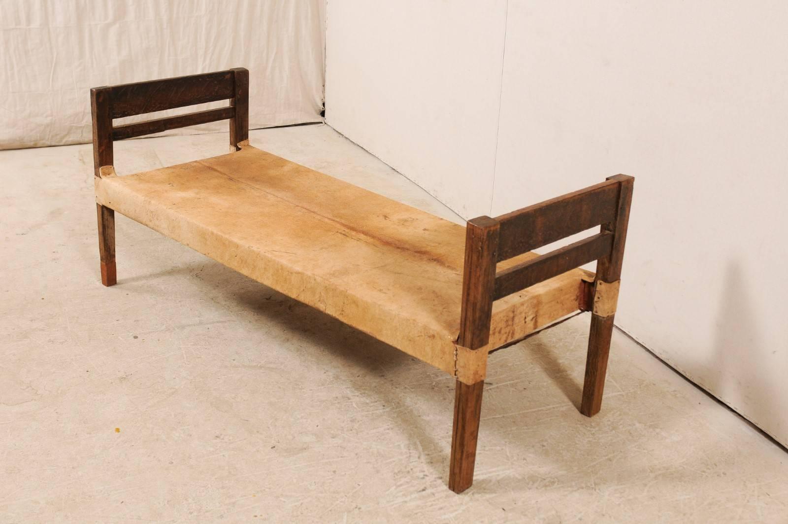 Brazilian Mid-20th Century Cowhide and Wood Daybed Bench 1