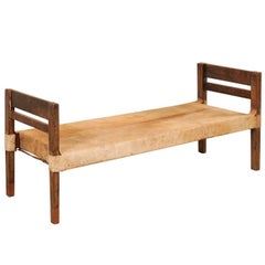 Brazilian Mid-20th Century Cowhide and Wood Daybed Bench