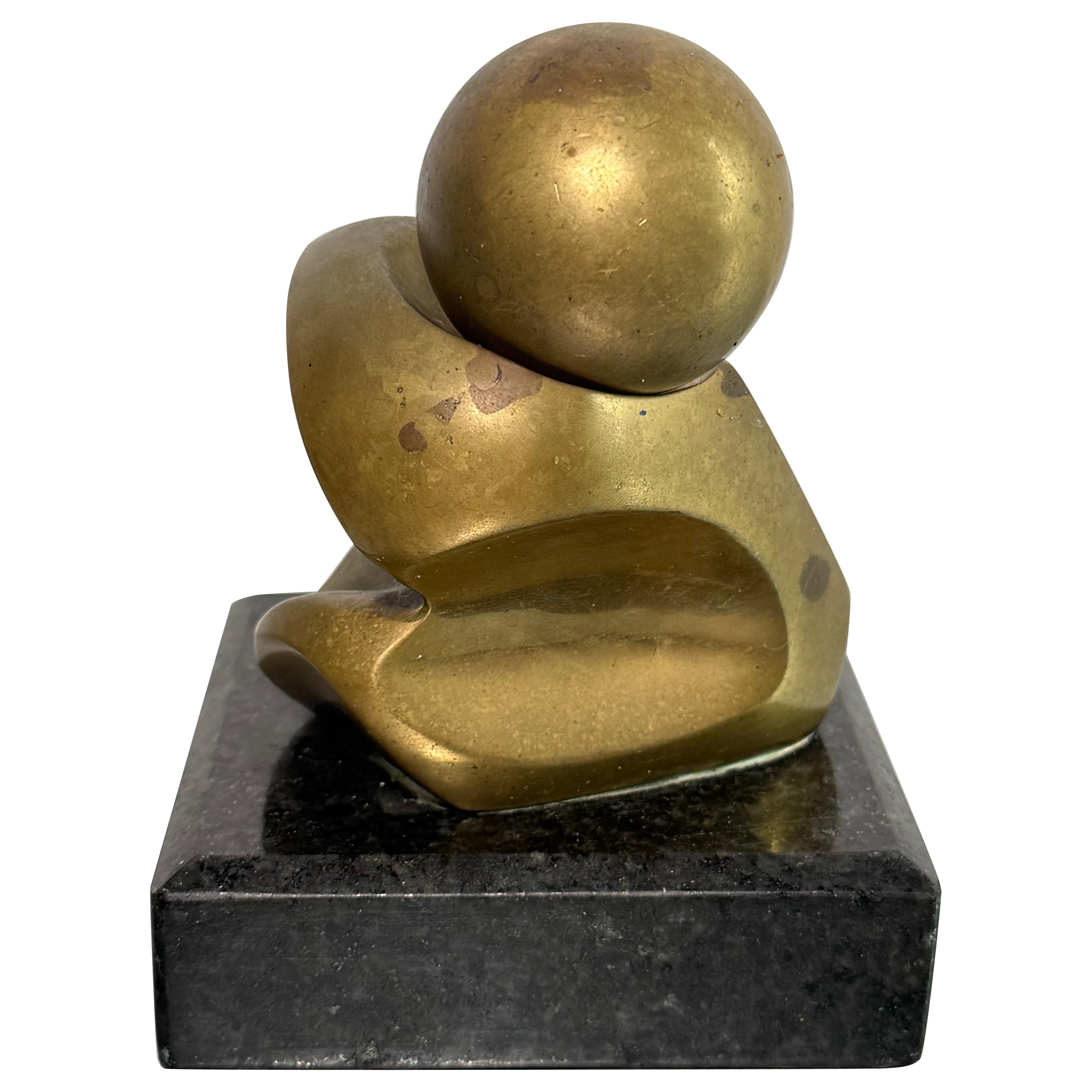 Brazilian Mid-Century Abstract Bronze Sculpture With Bronze Ball on Granite Base in vendita