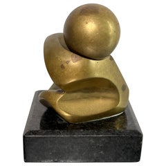 Brazilian Mid-Century Abstract Bronze Sculpture With Bronze Ball on Granite Base