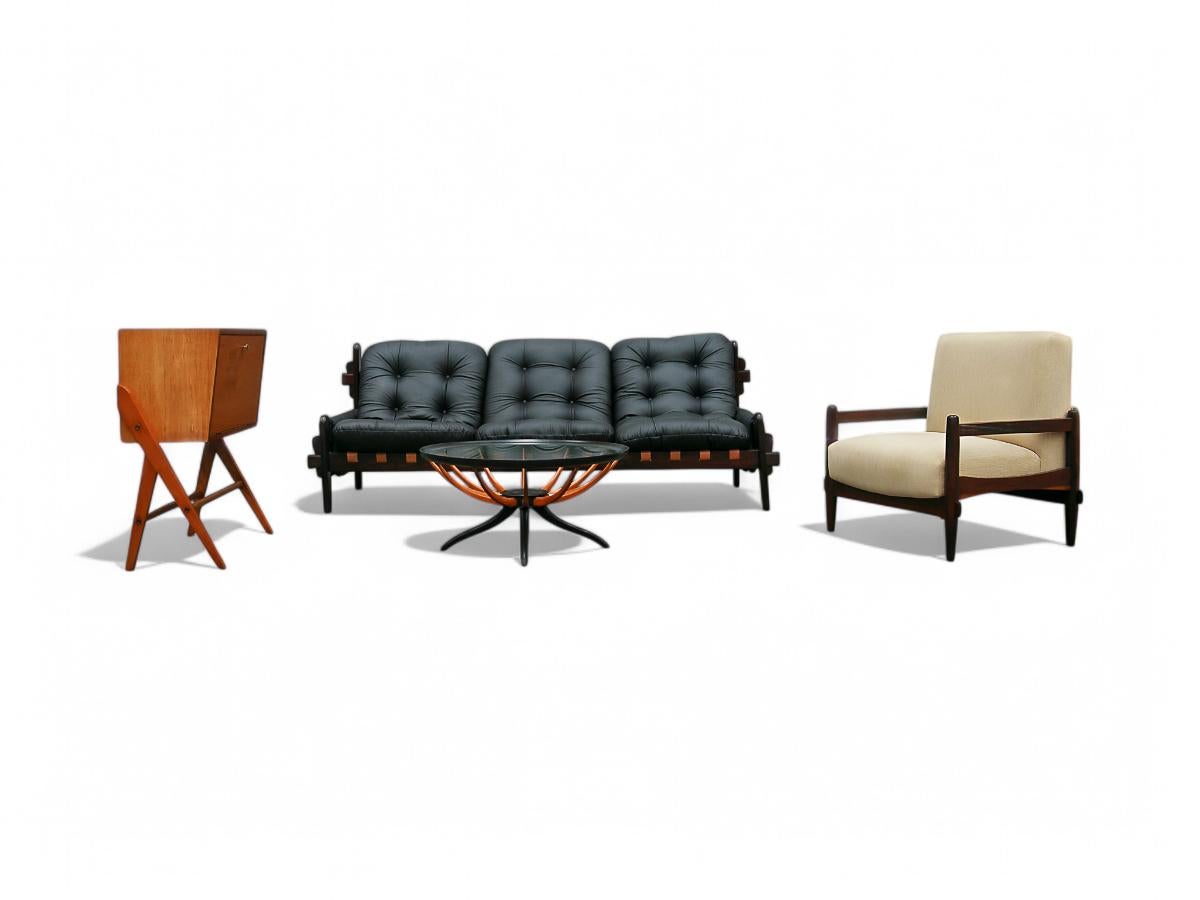 Brazilian Mid-Century Armchair in Wood & Linen by Michel Arnoult, c. 1960s For Sale 4