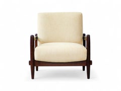 Brazilian Mid-Century Armchair in Wood & Linen by Michel Arnoult, c. 1960s