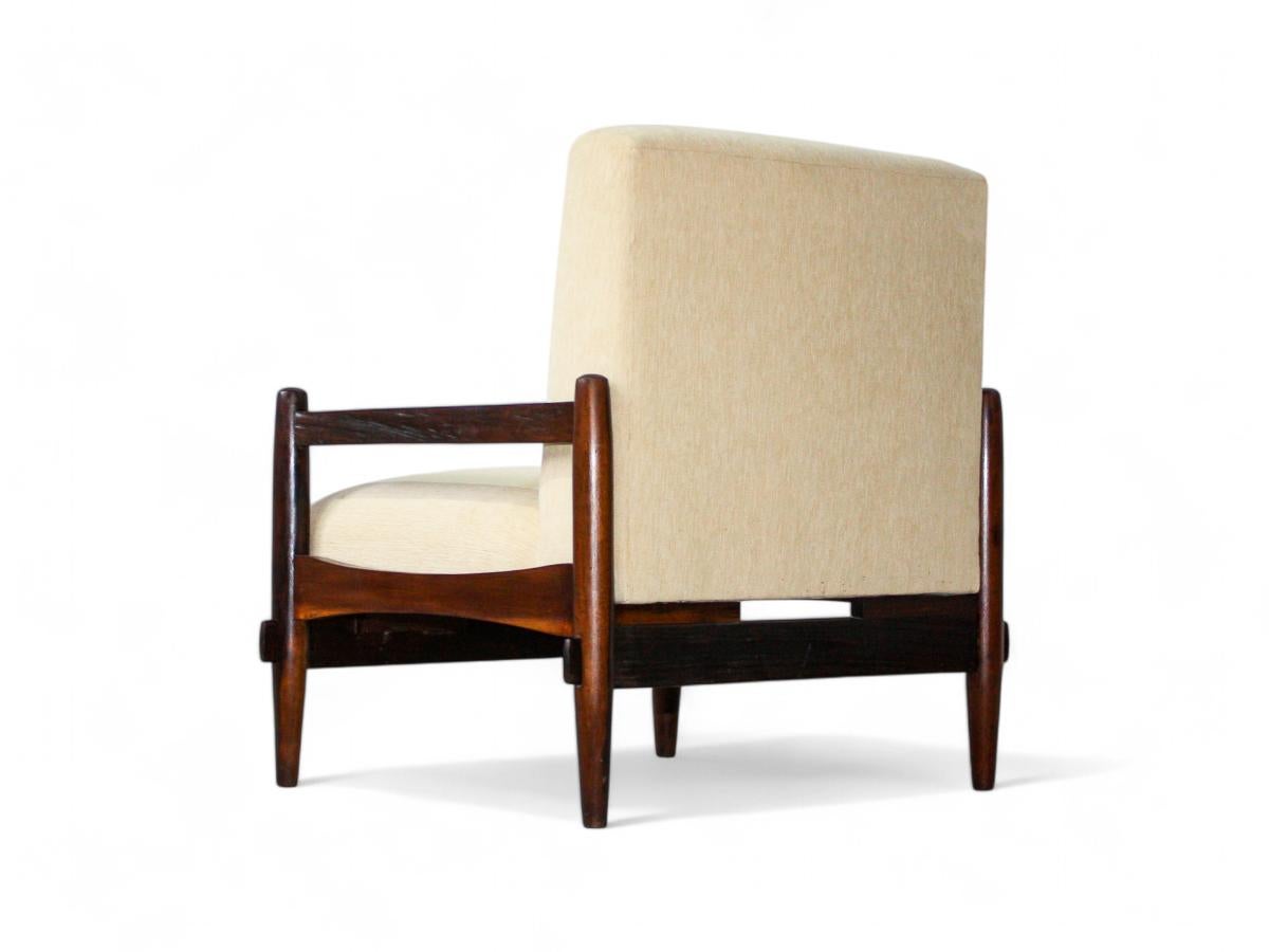Brazilian Mid-Century Armchair in Wood & Linen by Michel Arnoult, c. 1960s In Good Condition For Sale In New York, NY
