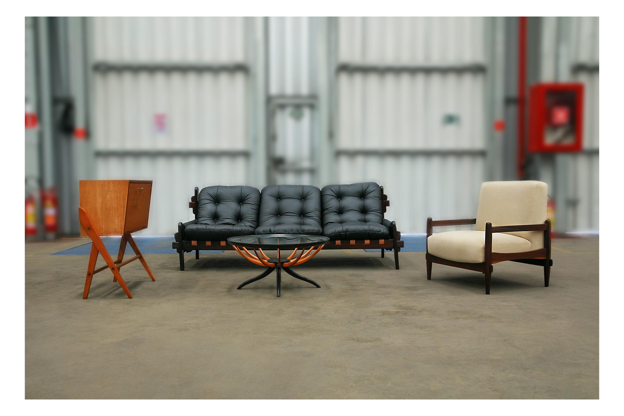 Woodwork Brazilian Mid-Century Armchair in Wood and Leather by Michel Arnoult, c. 1960s