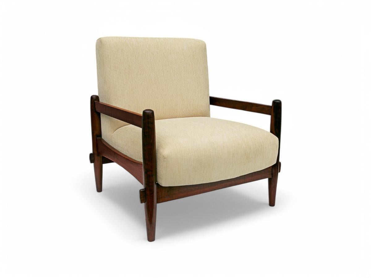 Brazilian Mid-Century Armchair in Wood & Linen by Michel Arnoult, c. 1960s For Sale 3