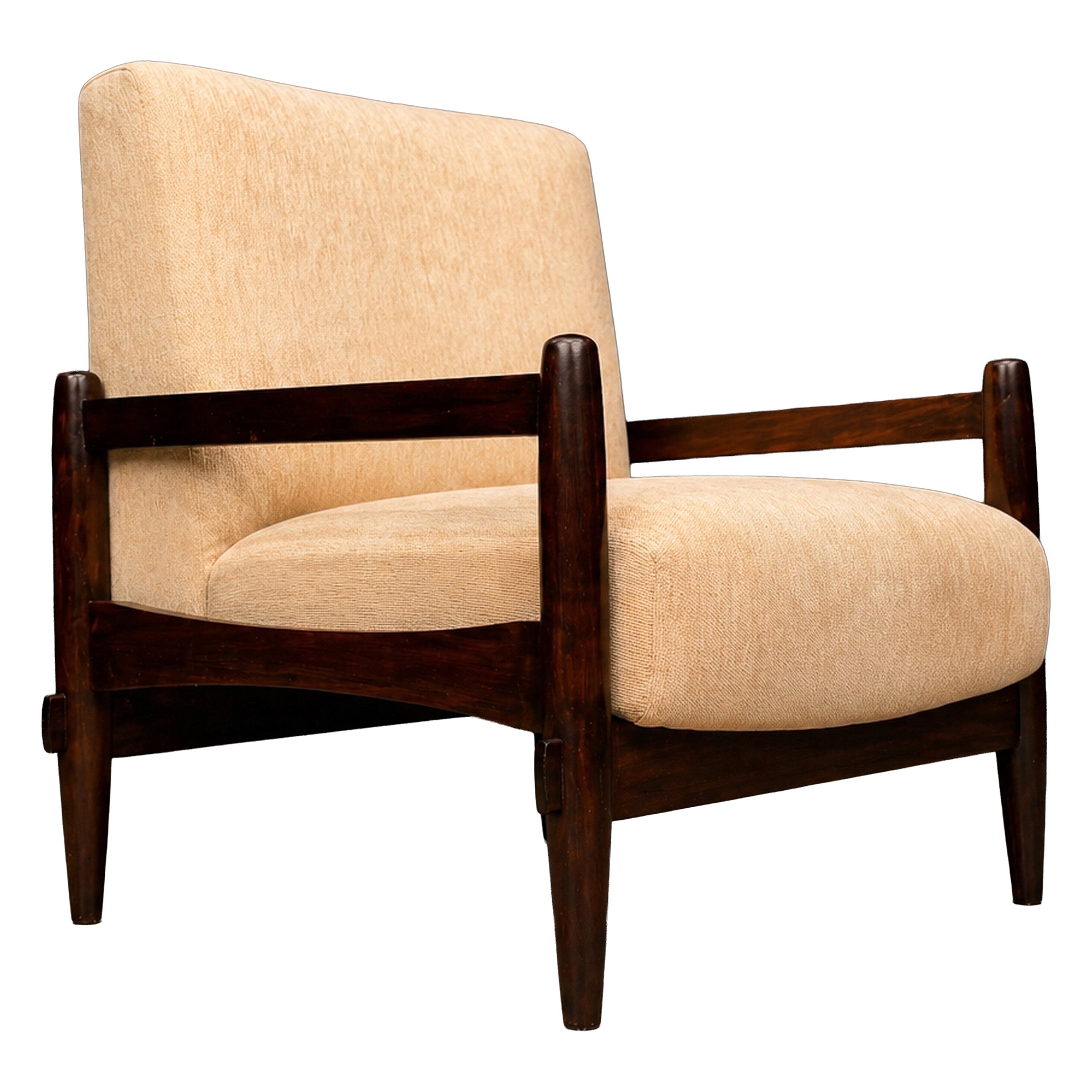 Brasilianischer Sessel aus der Mitte des Jahrhunderts aus Holz und Chenille, Michel Arnoult, ca. 1960er Jahre