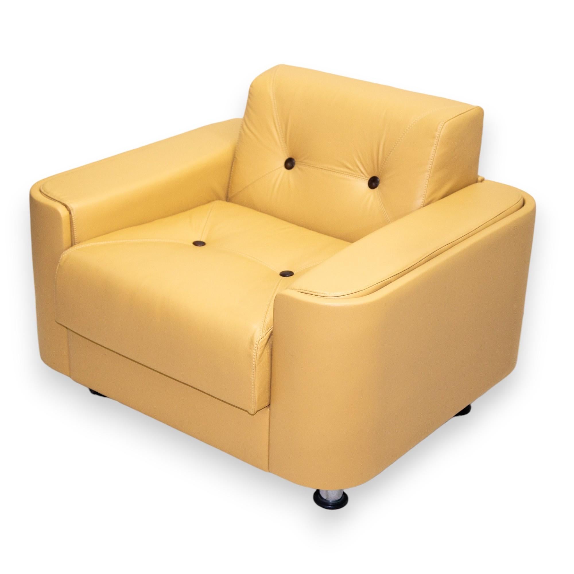 Mid-Century Modern Fauteuil brésilien du milieu du siècle en cuir jaune par Jorge Zalszupin, c. 1970 en vente