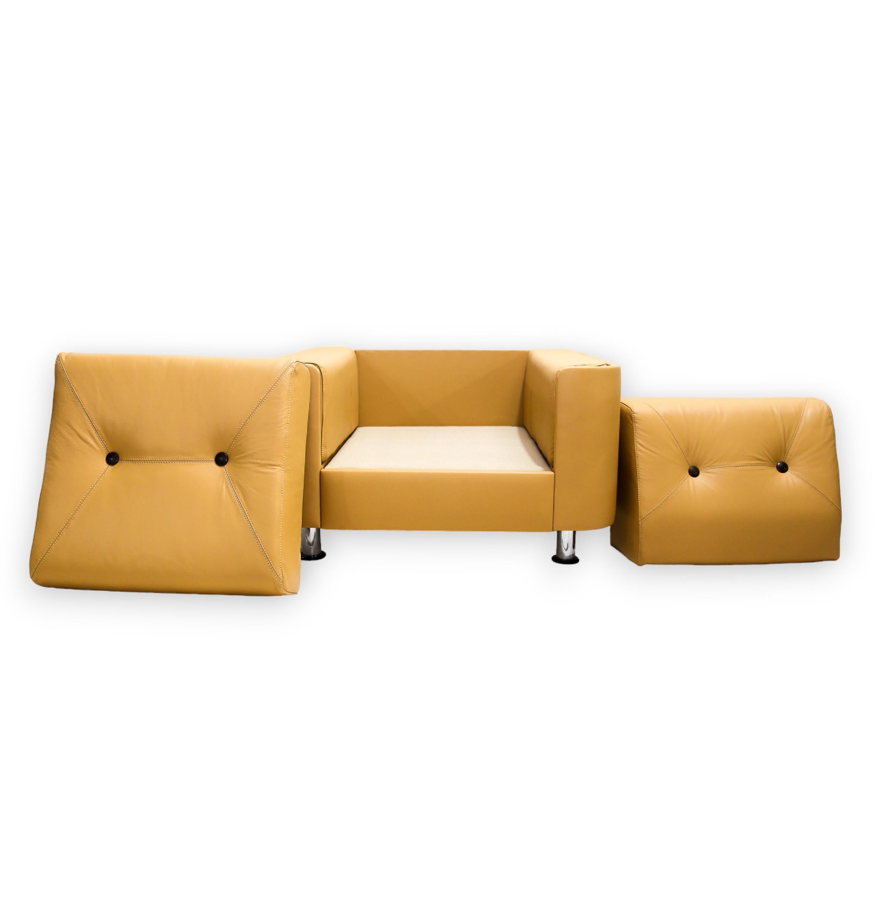 Acier Fauteuil brésilien du milieu du siècle en cuir jaune par Jorge Zalszupin, c. 1970 en vente