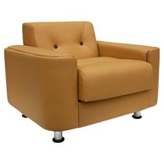 Fauteuil brésilien du milieu du siècle en cuir jaune par Jorge Zalszupin, c. 1970