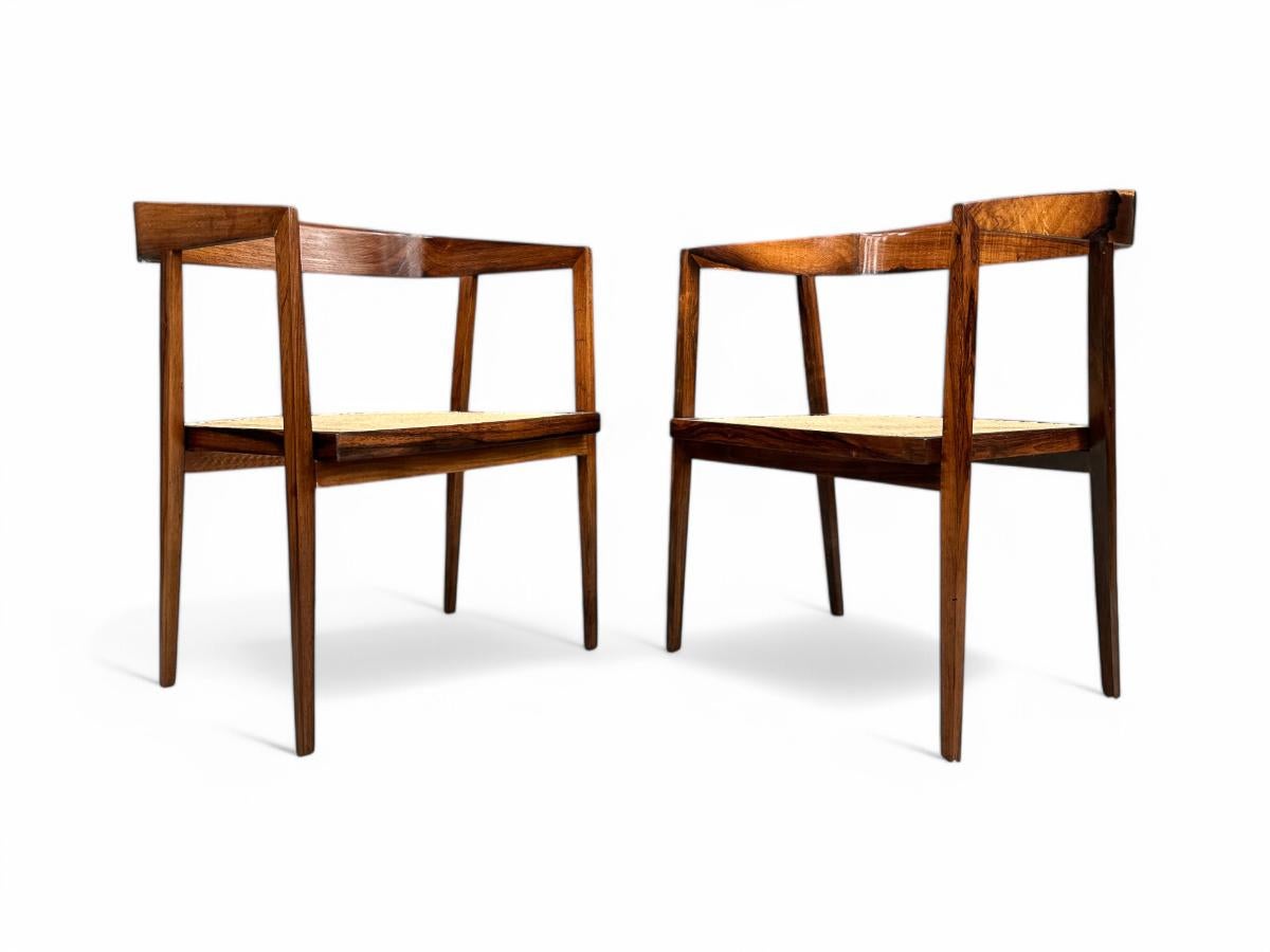 Mid-Century Modern Brazilian Mid Century Armchairs in Hardwood & Caning, Joaquim Tenreiro, c. 1950 For Sale