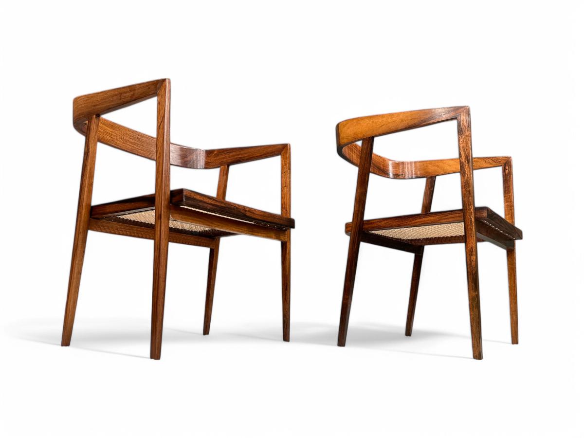 Woodwork Brazilian Mid Century Armchairs in Hardwood & Caning, Joaquim Tenreiro, c. 1950 For Sale