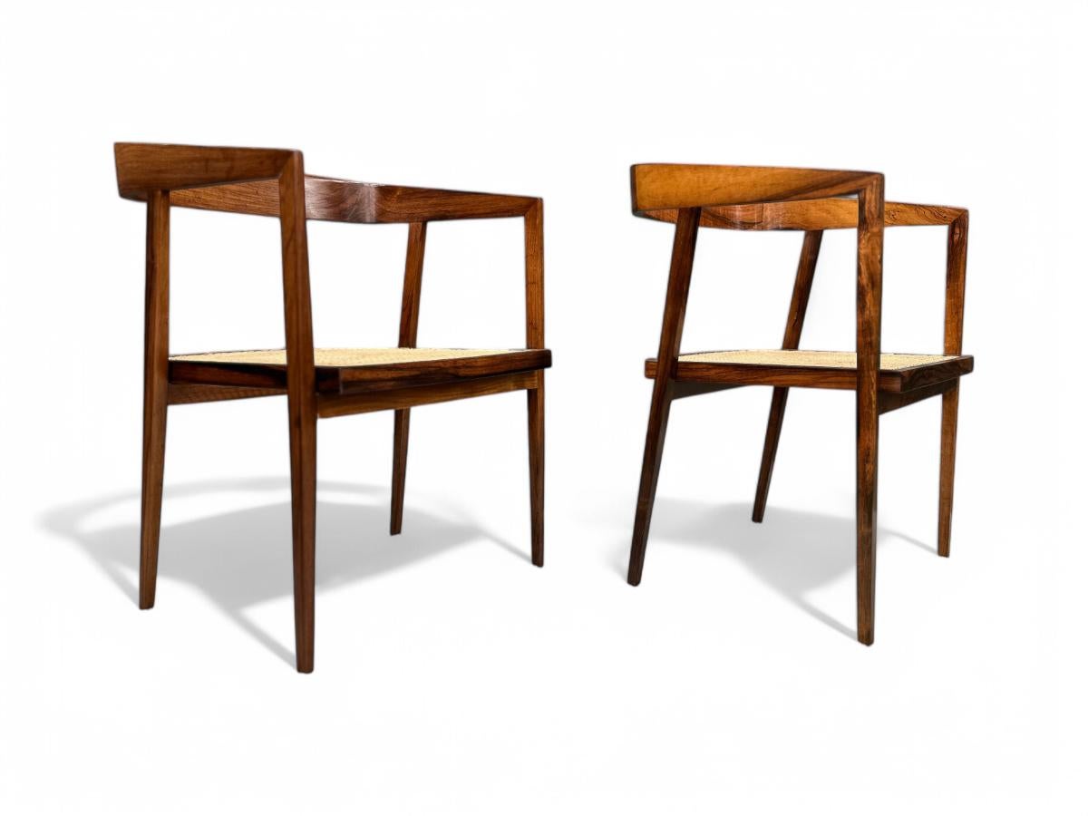 Brazilian Mid Century Armchairs in Hardwood & Caning, Joaquim Tenreiro, c. 1950 In Good Condition For Sale In New York, NY