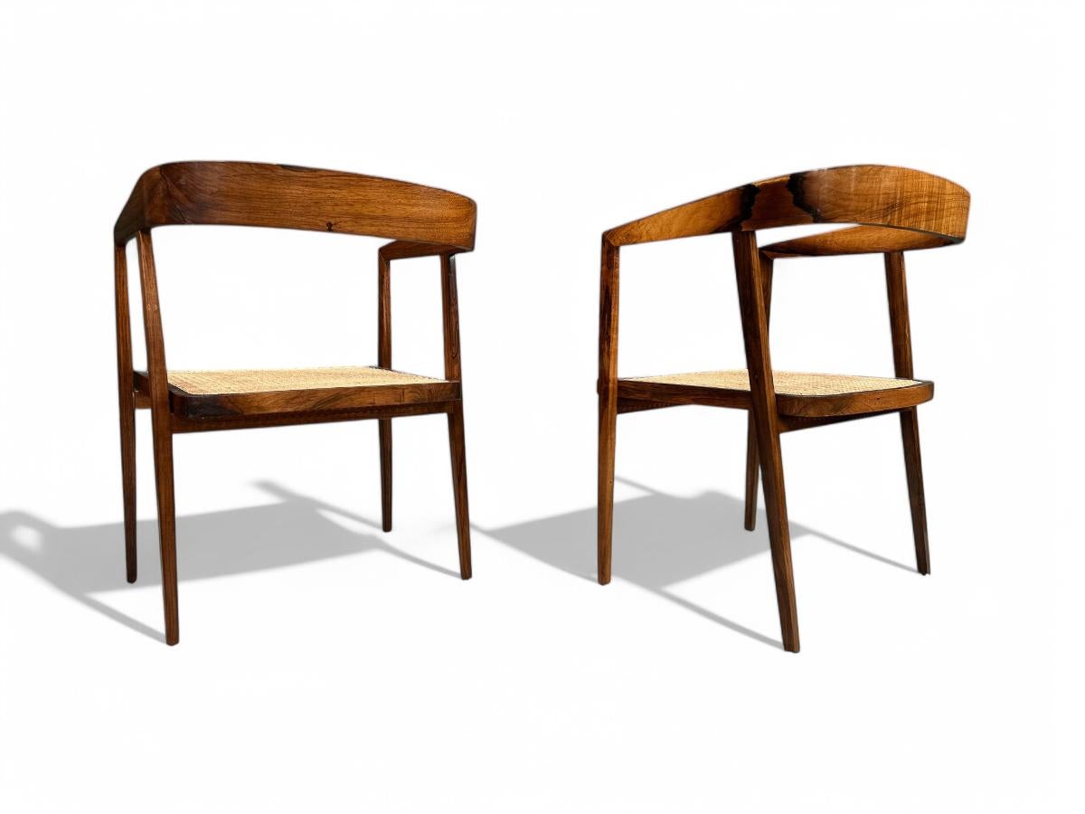 20th Century Brazilian Mid Century Armchairs in Hardwood & Caning, Joaquim Tenreiro, c. 1950 For Sale