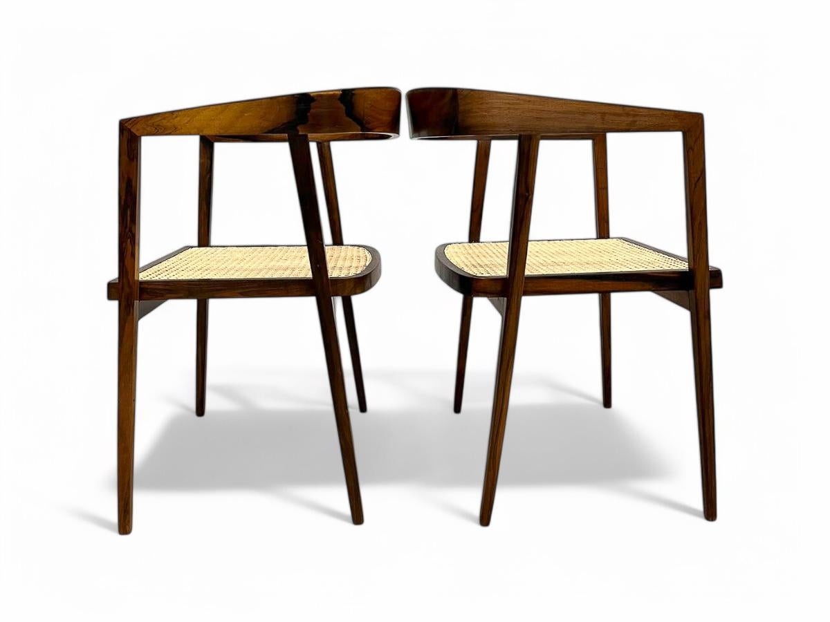Brazilian Mid Century Armchairs in Hardwood & Caning, Joaquim Tenreiro, c. 1950 For Sale 1