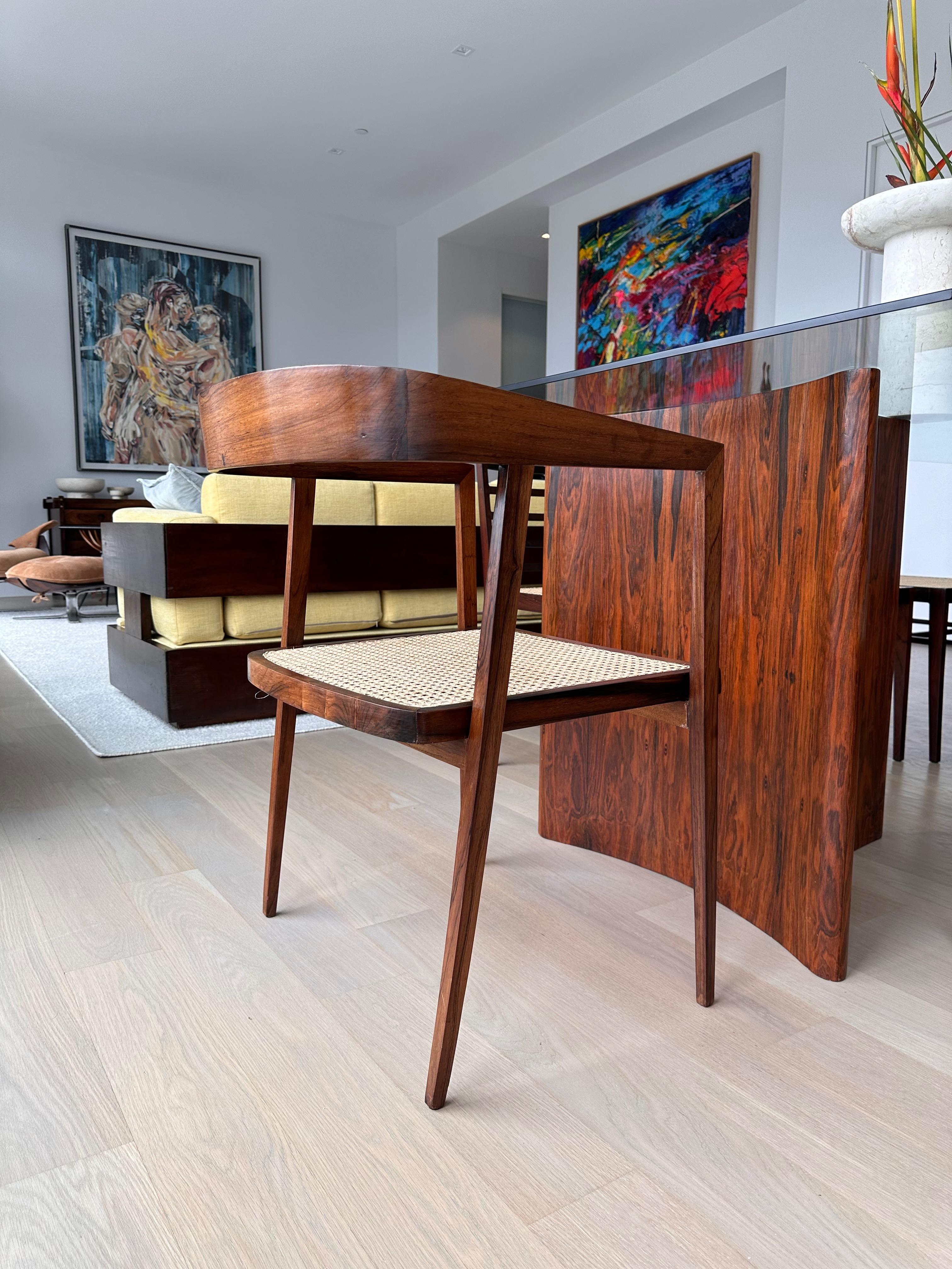 Brazilian Mid Century Armchairs in Hardwood & Caning, Joaquim Tenreiro, c. 1950 For Sale 3