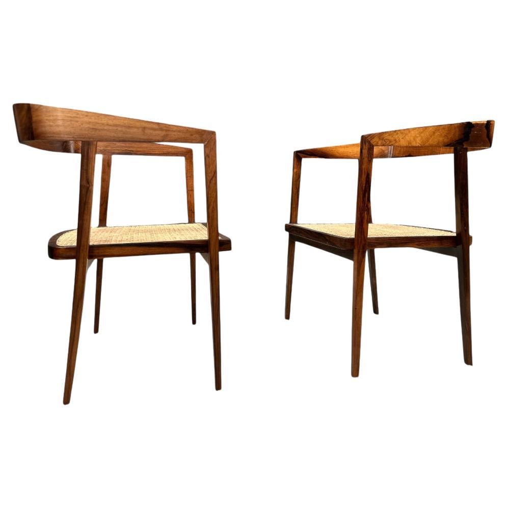 Sillones Brasileños de Mitad de Siglo en Madera Dura y Mimbre, Joaquim Tenreiro, c. 1950