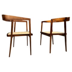 Fauteuils brésiliens du milieu du siècle en bois de feuillus et rotin, Joaquim Tenreiro, vers 1950