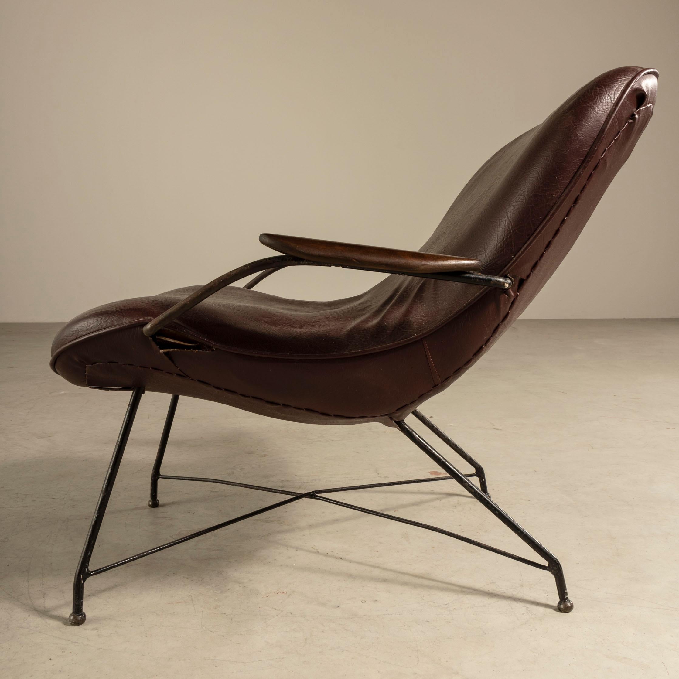 Leather Brazilian Mid Century Armchairs, Martin Eisler & Carlo Hauner, Brazil, 1960s For Sale