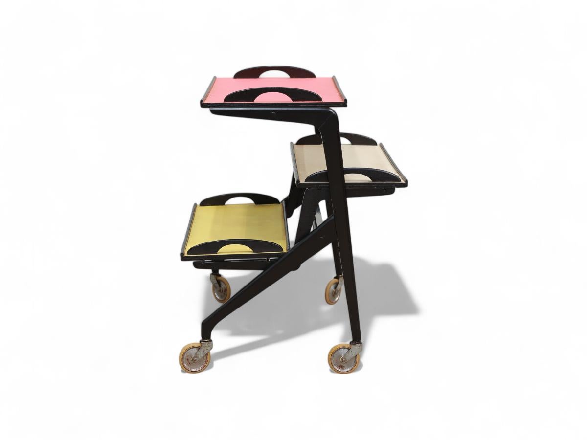 Metal Brazilian Mid-Century Bar Cart in Wood by Moveis Bergamo, 1950’s