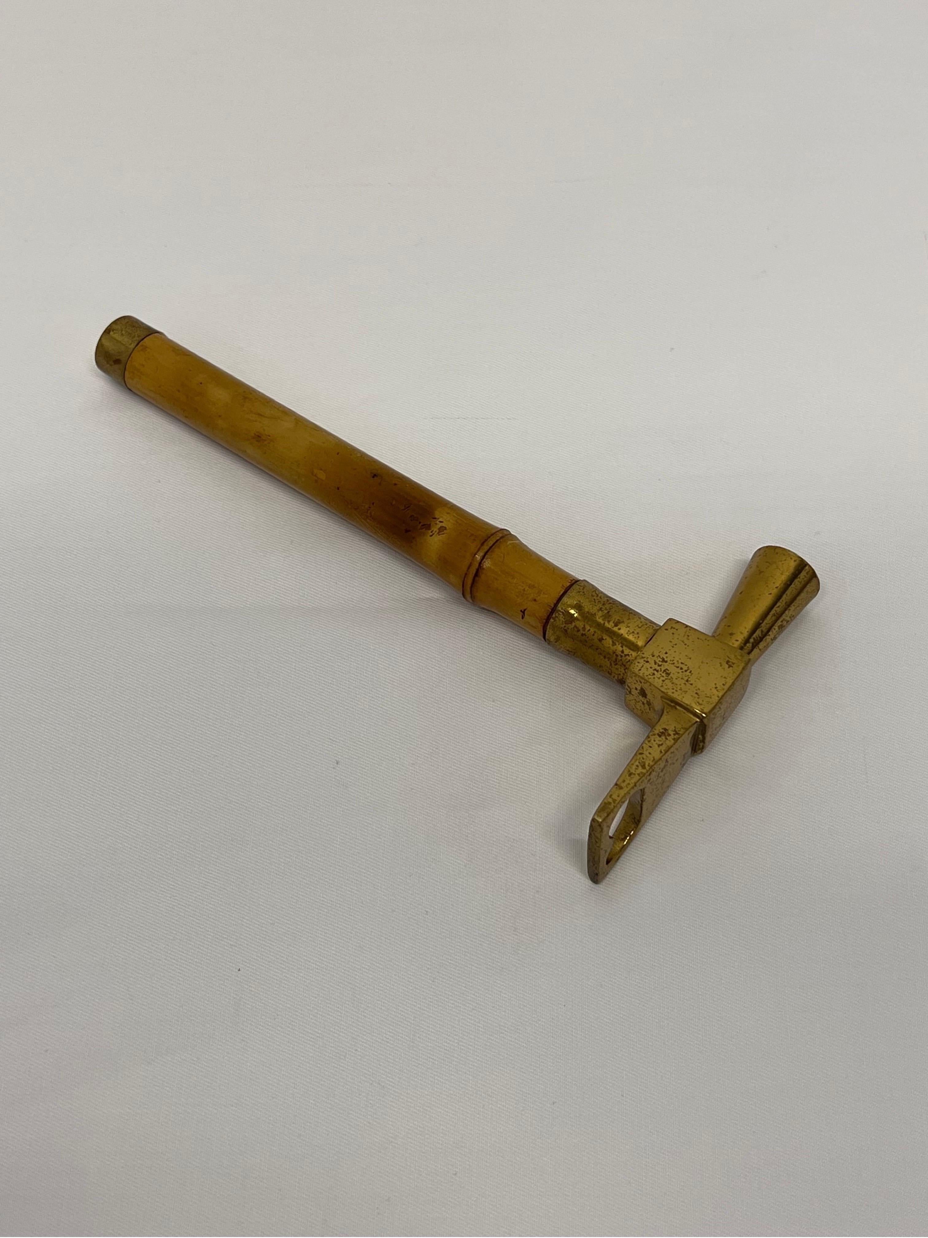 Mid-Century Modern Brazilian Mid-Century Bronze and Bamboo Ice Hammer with Corkscrew Bottle Opener For Sale
