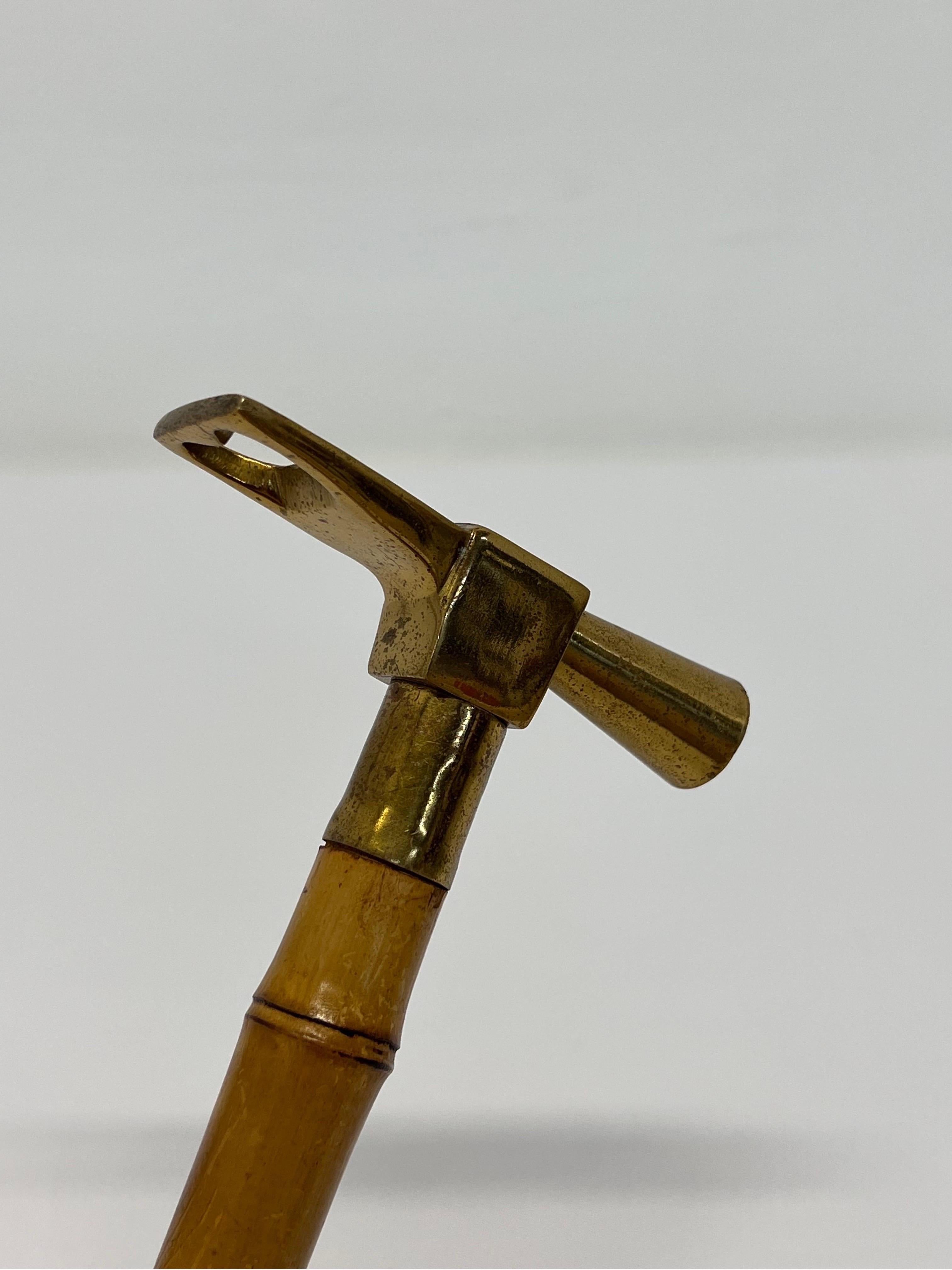 20th Century Brazilian Mid-Century Bronze and Bamboo Ice Hammer with Corkscrew Bottle Opener For Sale
