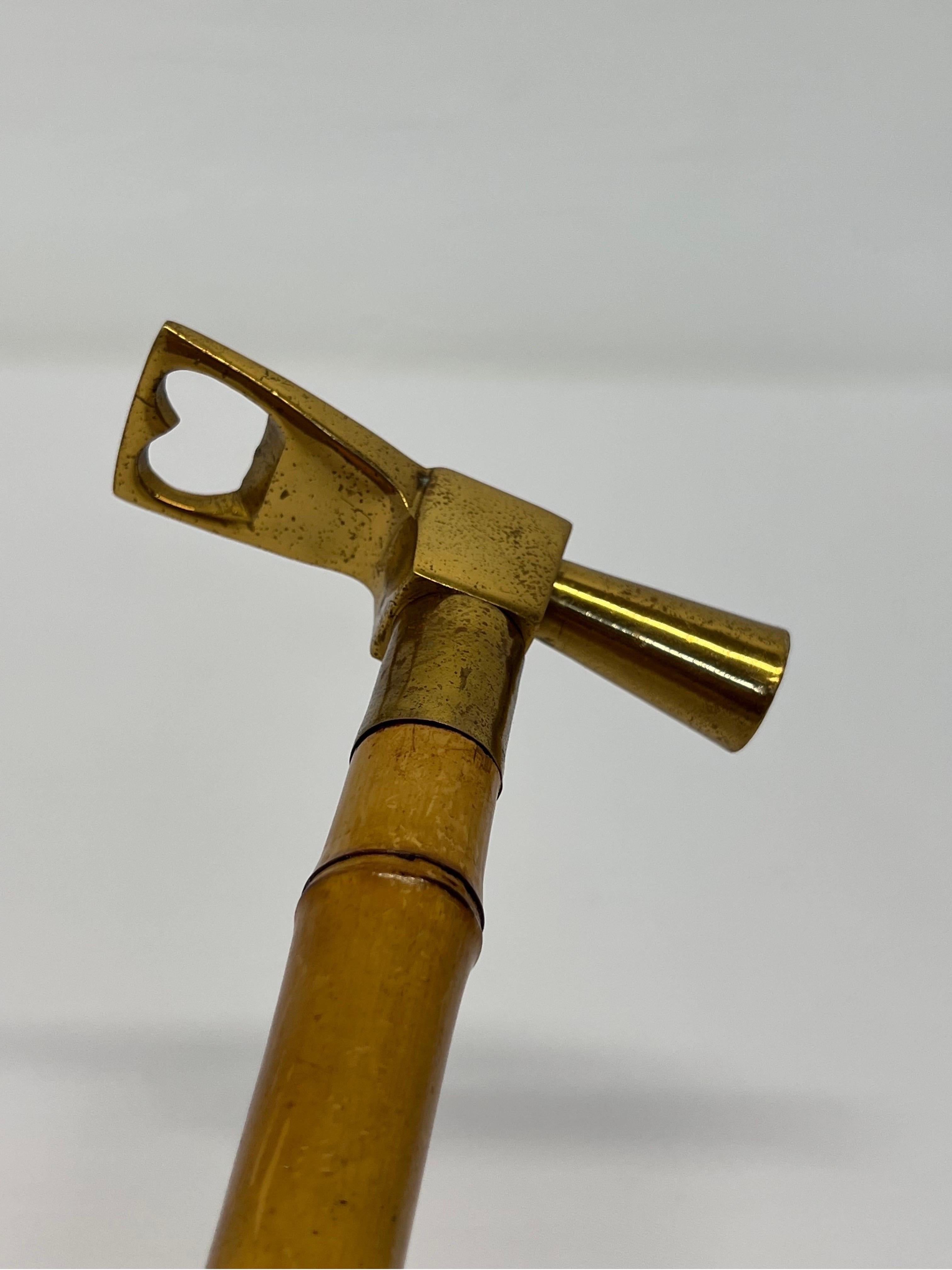Brazilian Mid-Century Bronze and Bamboo Ice Hammer with Corkscrew Bottle Opener For Sale 1