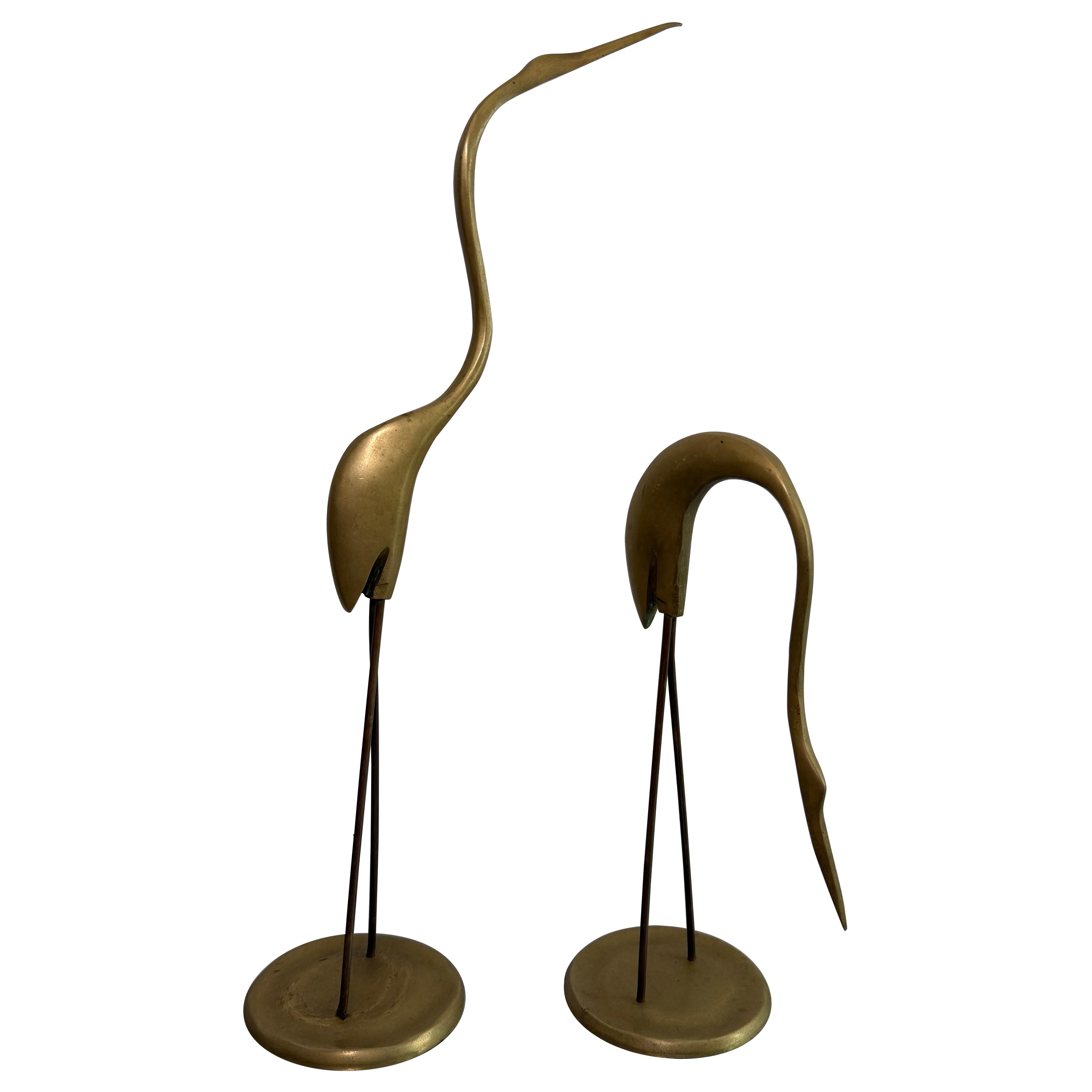 Brazilian Mid-Century Bronze Heron Sculptures - A Pair
