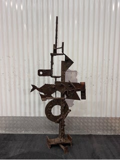 Brazilian Midcentury Brutalist Welded Steel Sculpture Signed Mraz