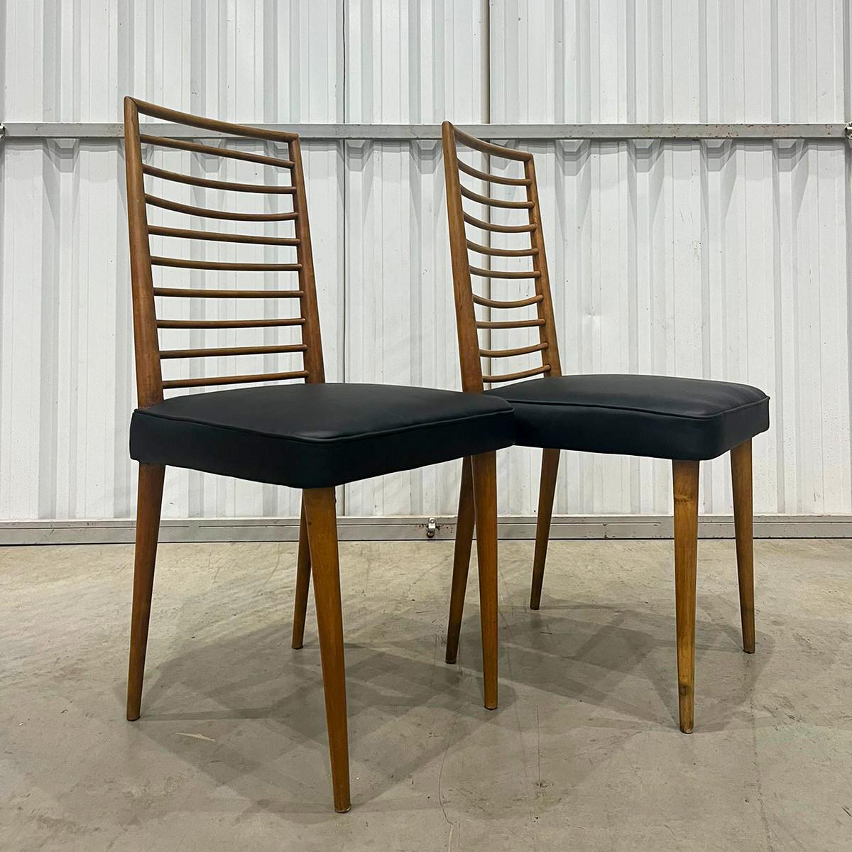 Mid-Century Modern Brazilian Mid Century Chairs in Hardwood & Leather by Joaquim Tenreiro, c. 1950 For Sale