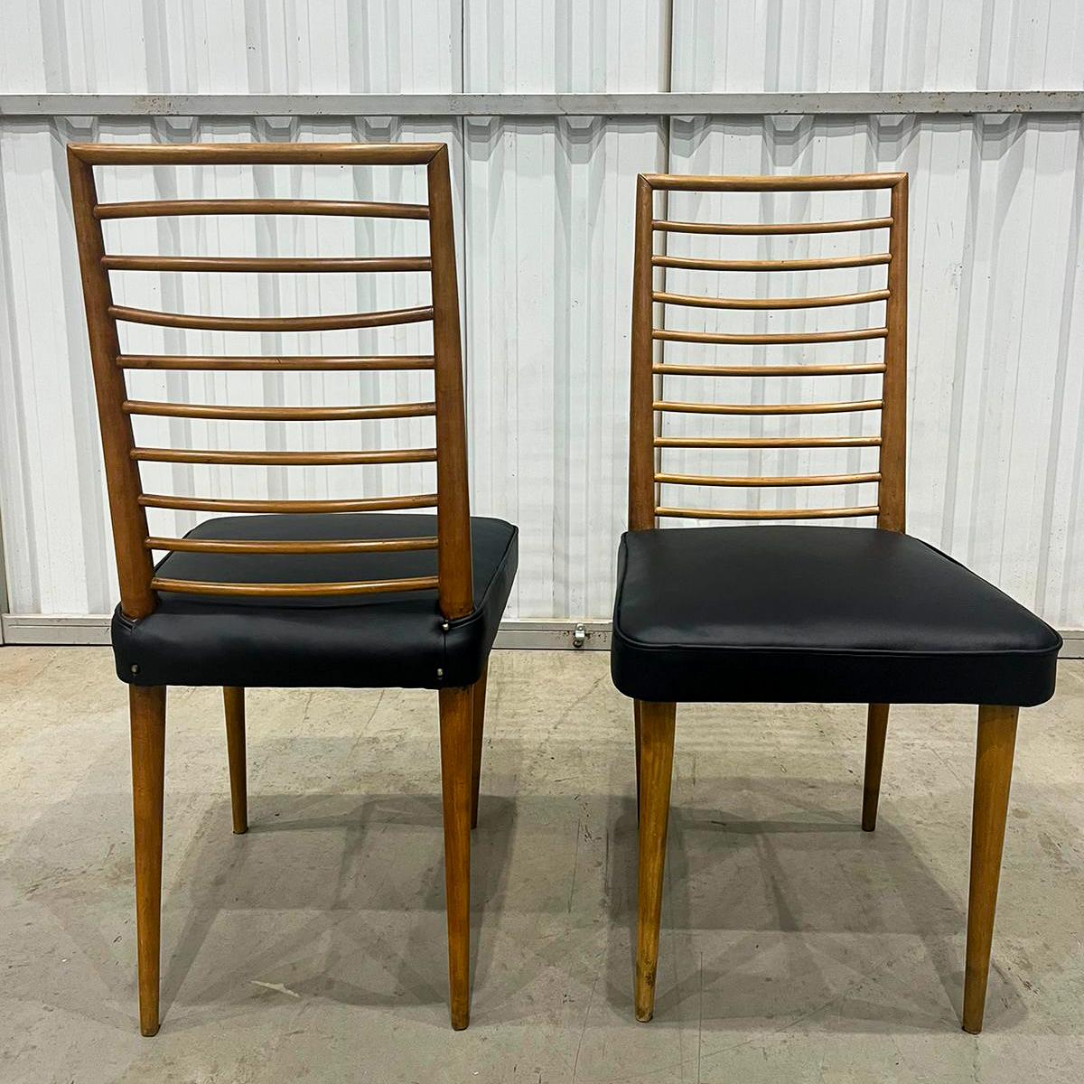 20th Century Brazilian Mid Century Chairs in Hardwood & Leather by Joaquim Tenreiro, c. 1950 For Sale