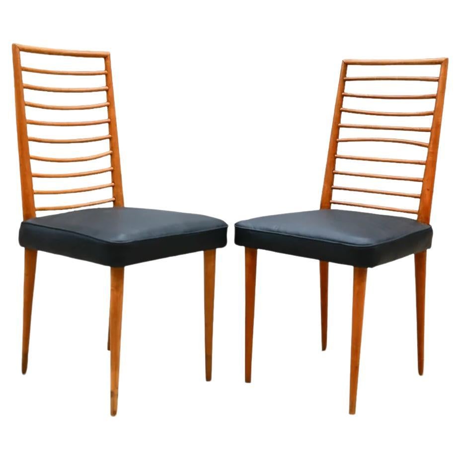 Sillas brasileñas de mediados de siglo en madera dura y cuero de Joaquim Tenreiro, c. 1950