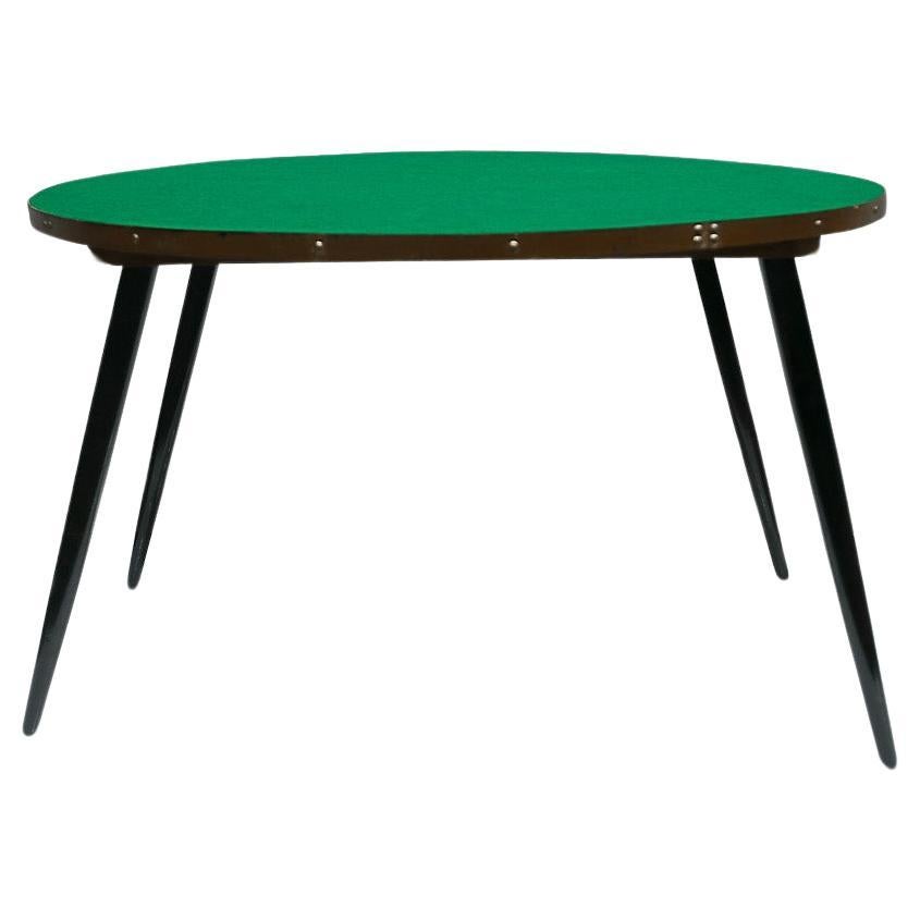 Brazilian Mid-Century Game Table in Wood & Green Felt, by Gelli Moveis, c. 1950s For Sale