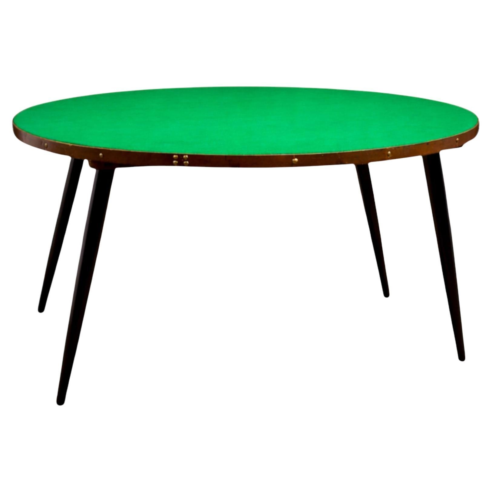 Tavolo da gioco brasiliano di metà secolo in legno e feltro verde, di Gelli Moveis, 1950 ca. in vendita