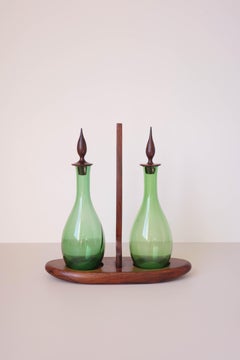 Brazilian Mid-Century Green Rosewood Cruet Set by Tora Objetos