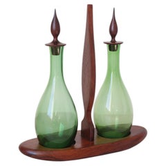 Brazilian Mid-Century Green Rosewood Cruet Set by Tora Objetos