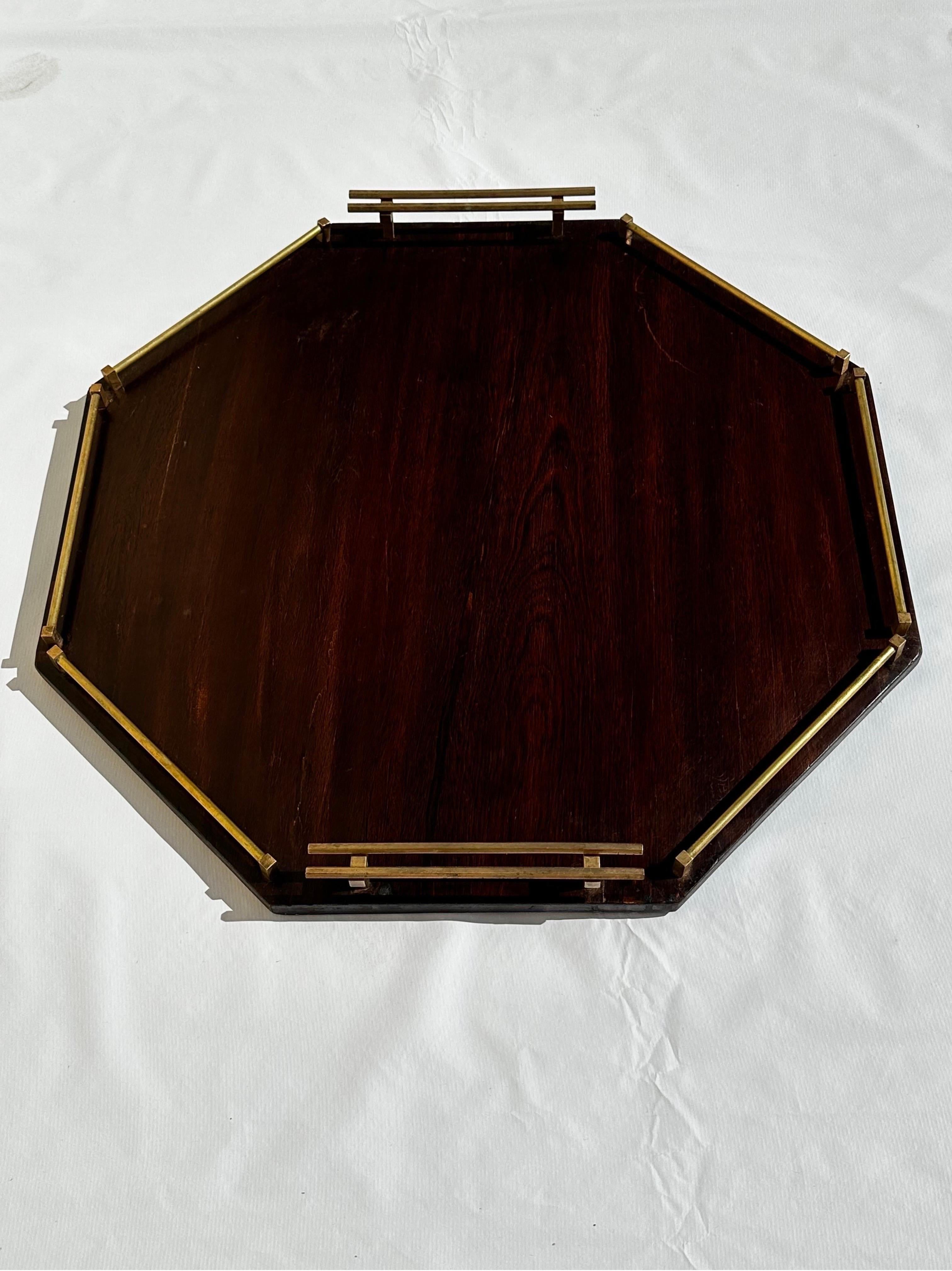 Mid-Century Modern Brazilian Midcentury Jacarandá Rosewood and Brass Serving Tray, 1960s For Sale