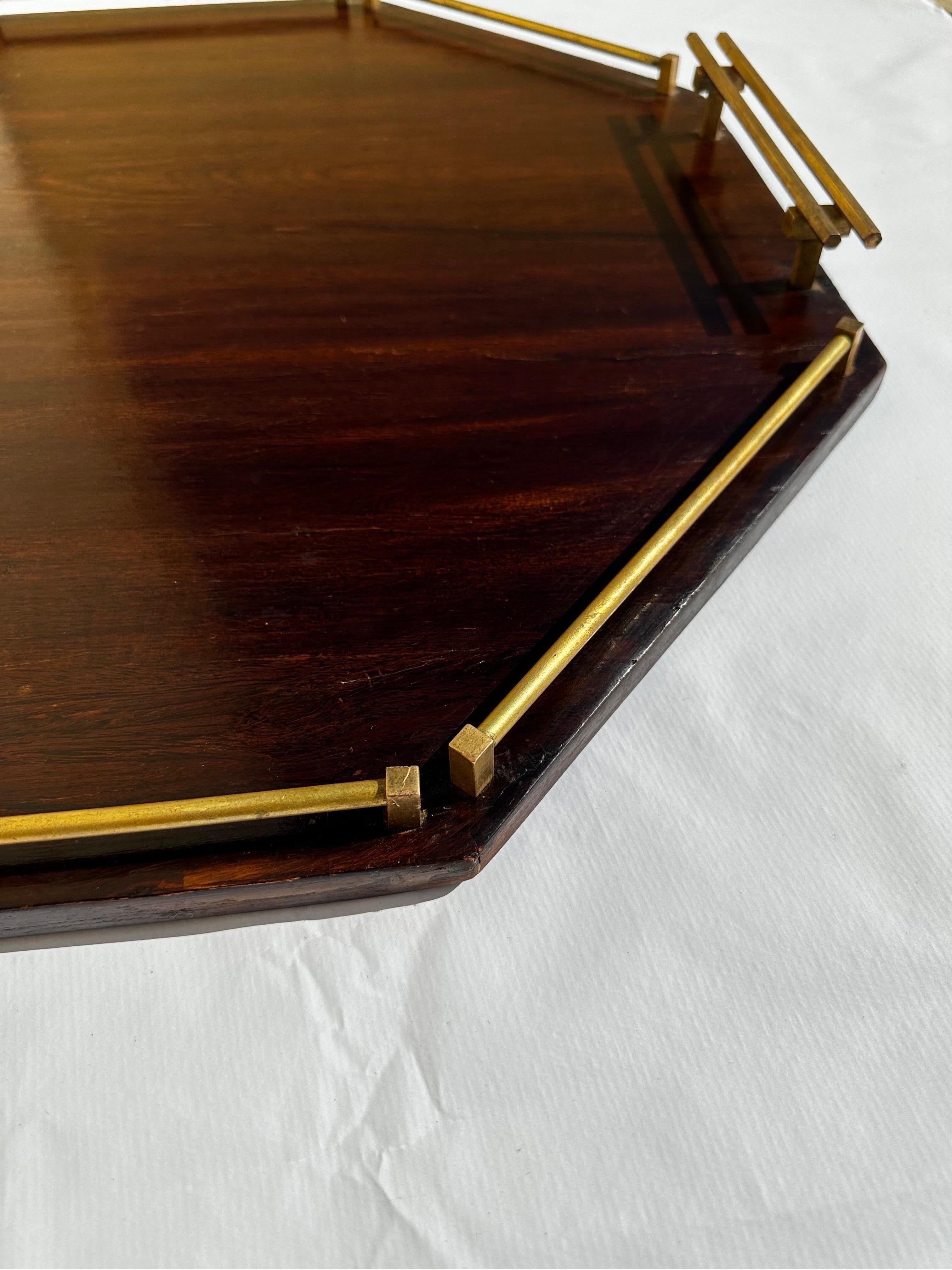 Brazilian Midcentury Jacarandá Rosewood and Brass Serving Tray, 1960s For Sale 1