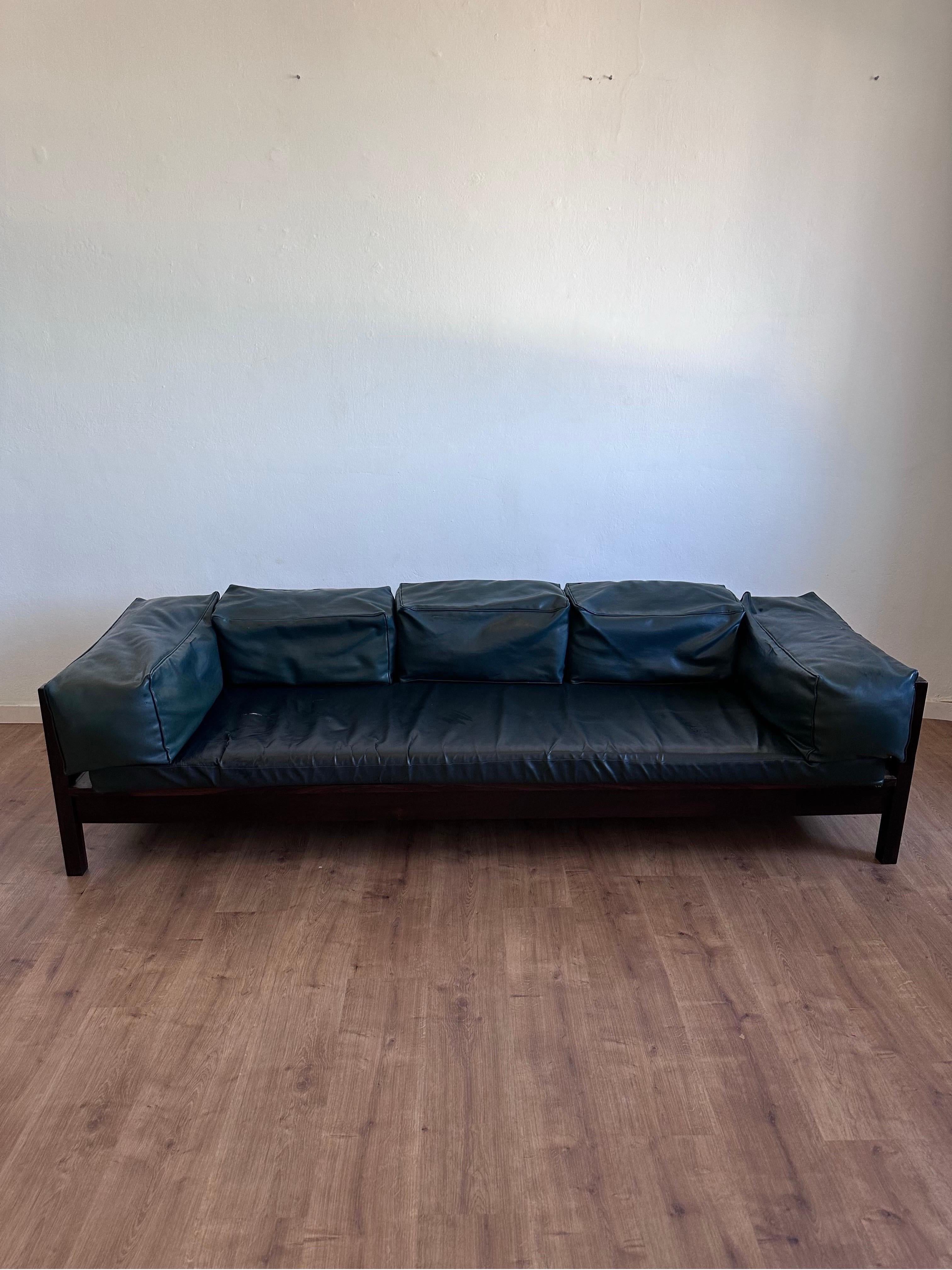 Mid-century Brazilian modern jacaranda rosewood three seat sofa with original fabric by Celina Decorações.  New upholstery is recommended.

Ships from Rio De Janeiro.
