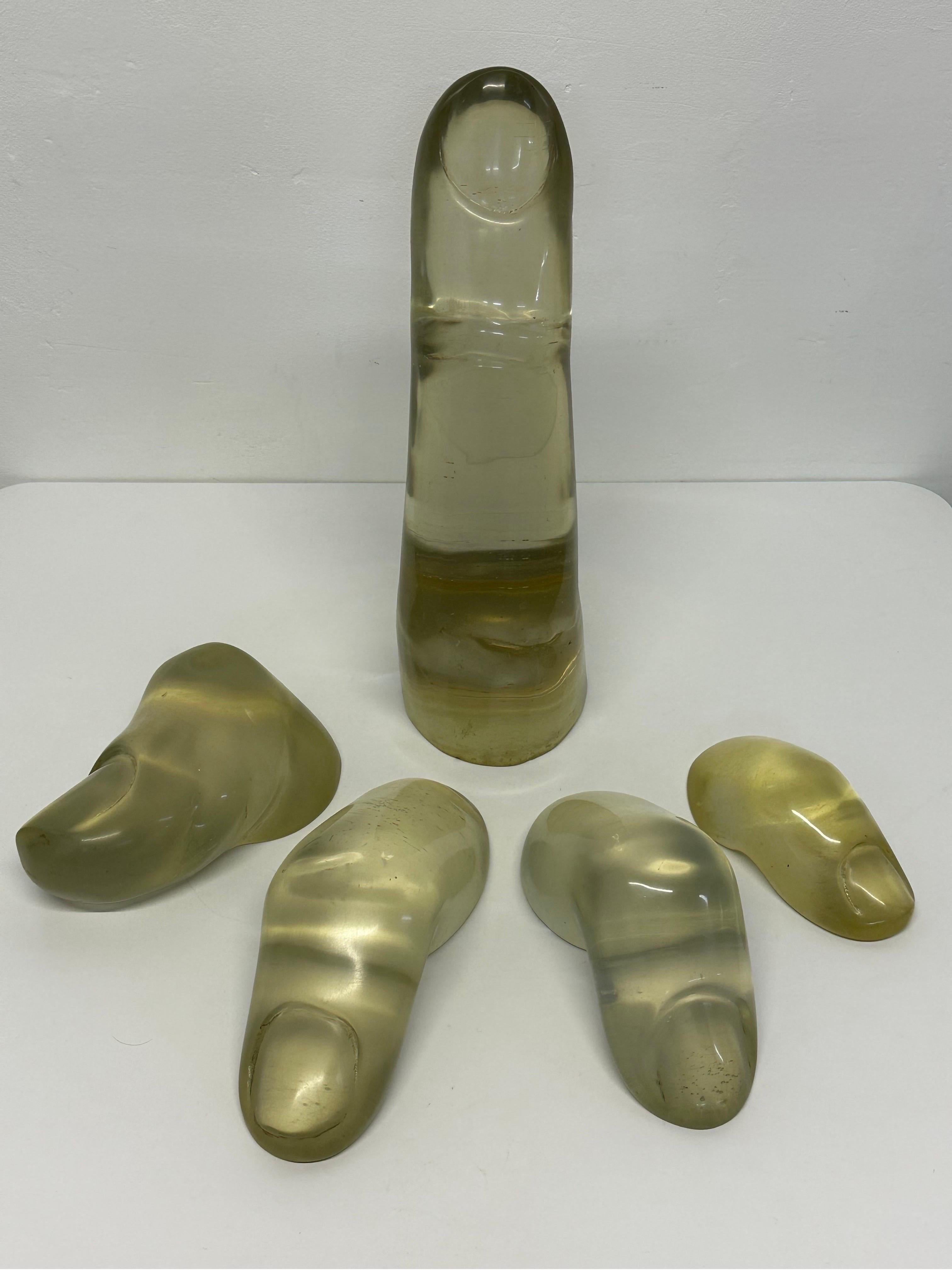 Brazilian Mid-Century Large Acrylic Table Sculpture of Five Fingers For Sale 5