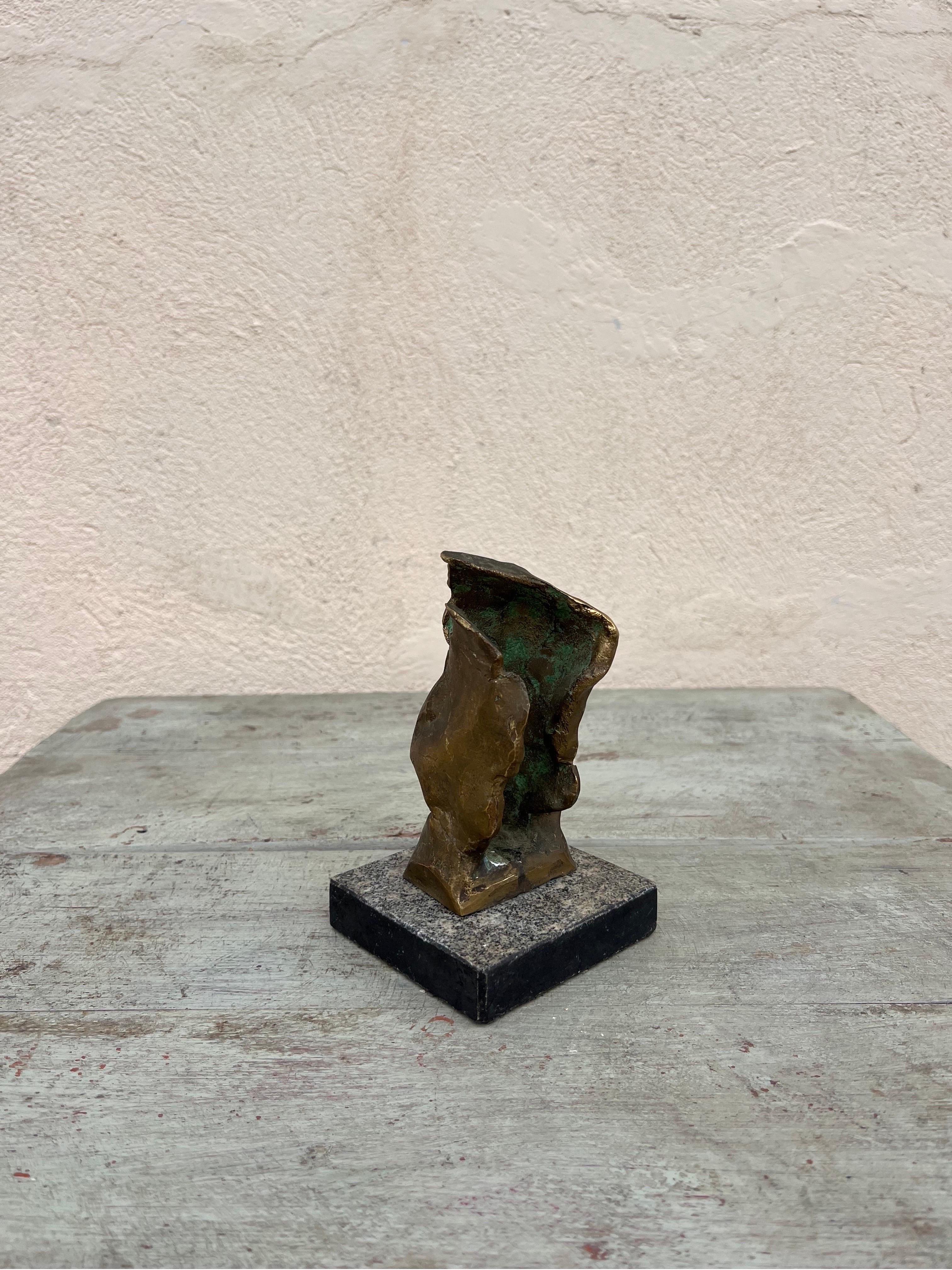 Abstract patinated bronze sculpture on granite base by Brazilian sculptor circa 1960s. Signed, MARY.