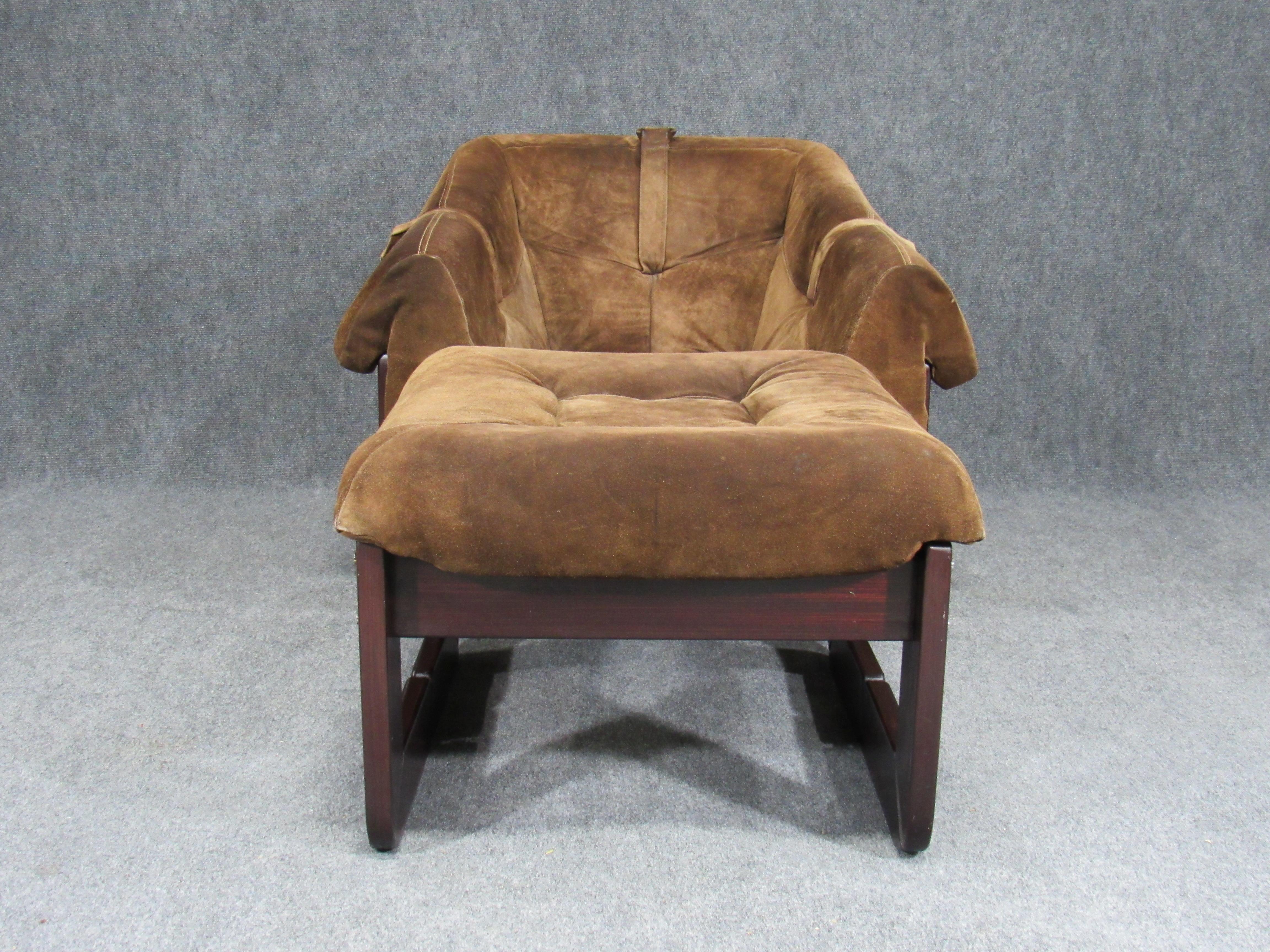 Brazilian Mid-Century Modern Armchair and Ottoman by Percival Lafer in Chocolate 1