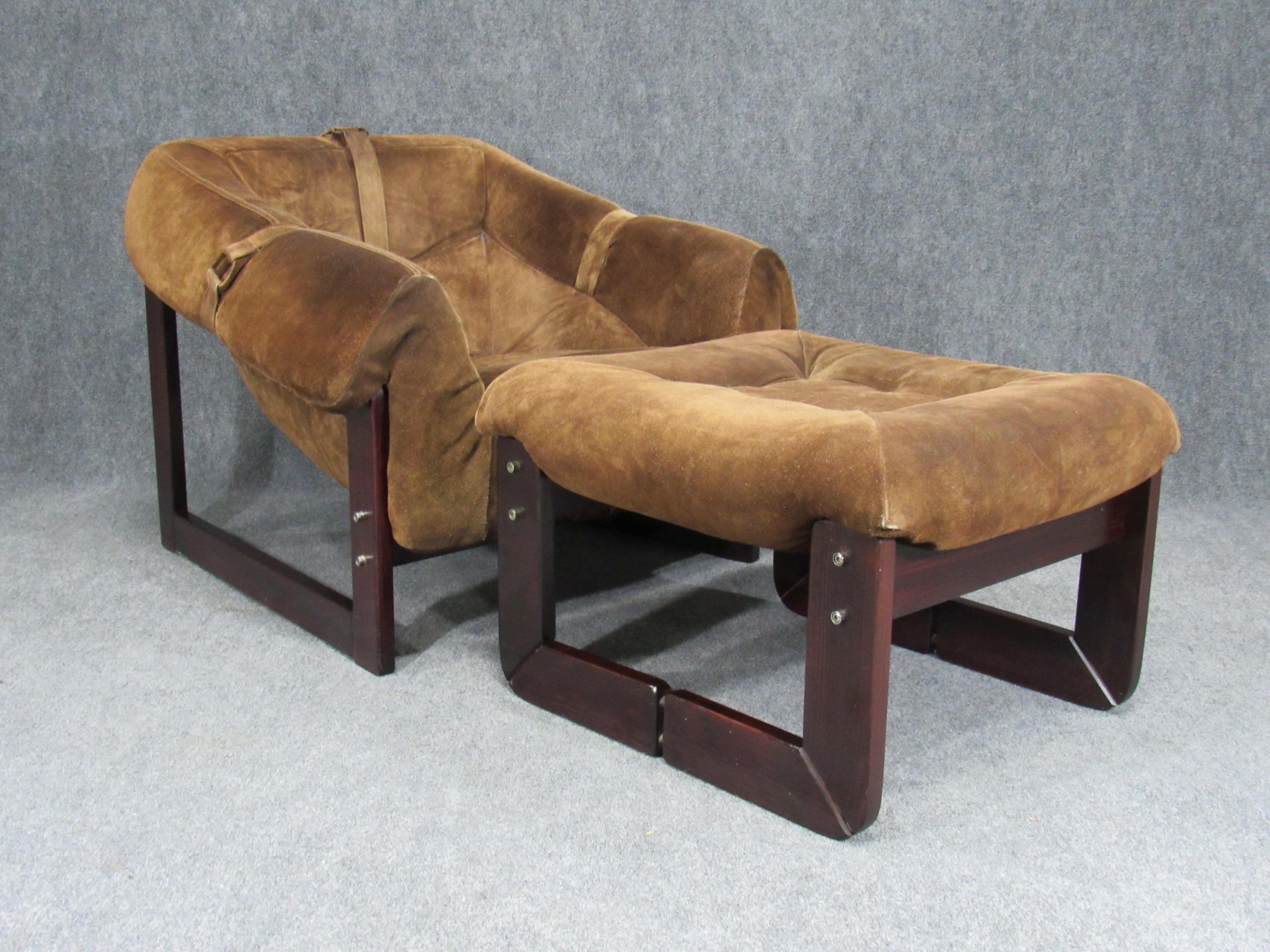 Brazilian Mid-Century Modern Armchair and Ottoman by Percival Lafer in Chocolate 2