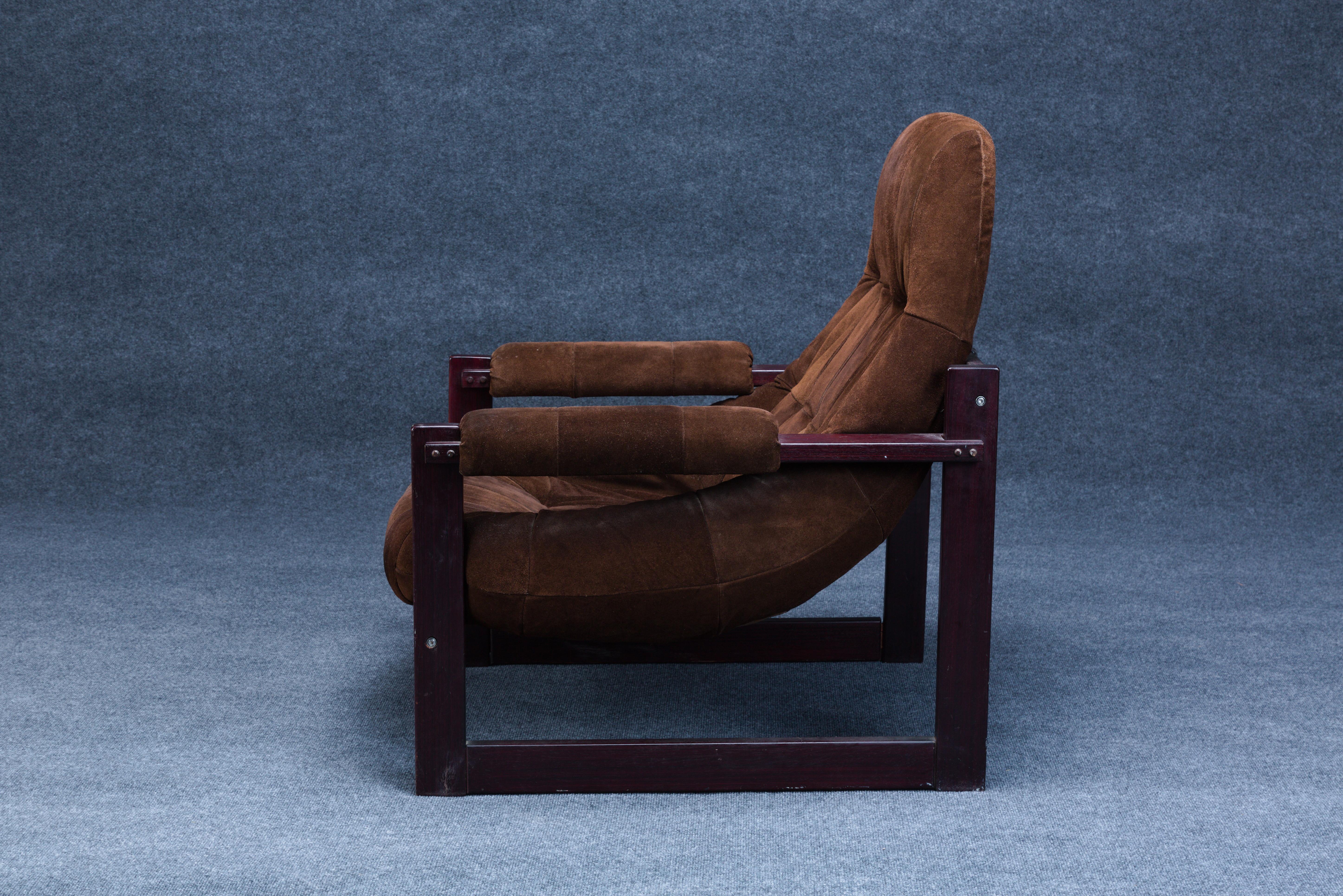 Mid-20th Century Brazilian Mid-Century Modern Armchair/Ottoman by Percival Lafer in Suede Leather For Sale