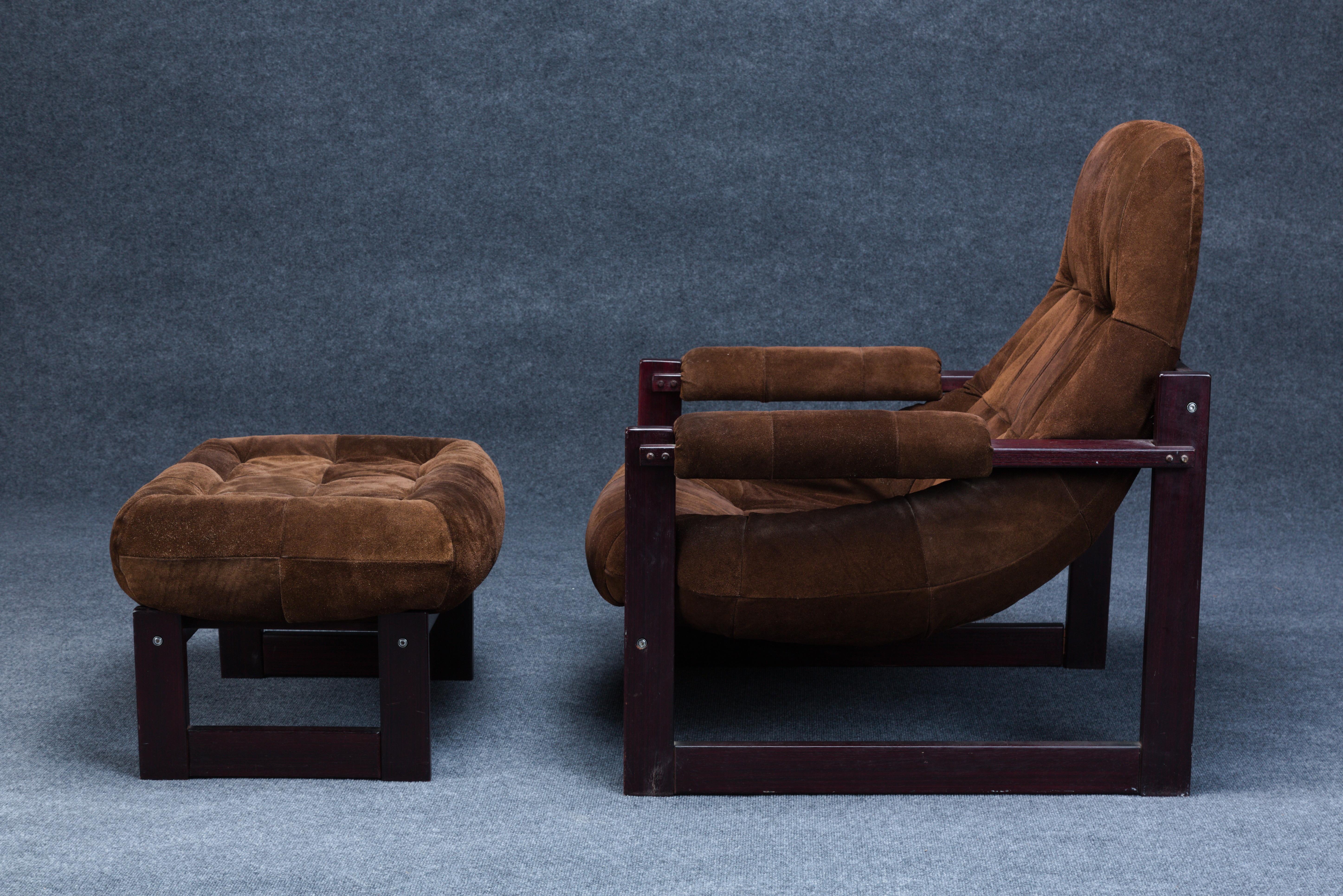 Brazilian Mid-Century Modern Armchair/Ottoman by Percival Lafer in Suede Leather 1