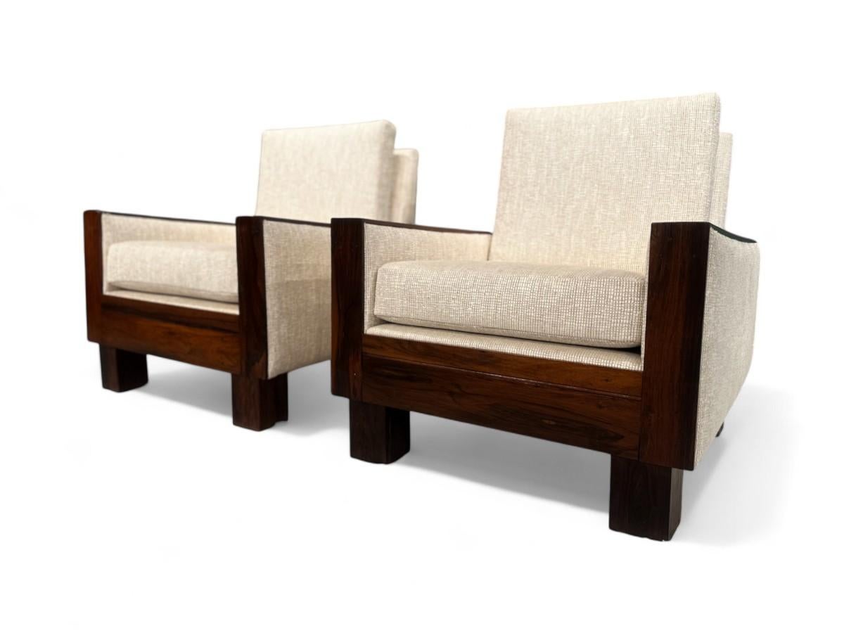 Sillones modernos brasileños de mediados de siglo en madera dura y tela de Celina, c. 1960 en venta 3