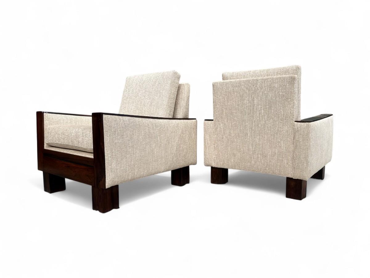 Sillones modernos brasileños de mediados de siglo en madera dura y tela de Celina, c. 1960 en venta 5