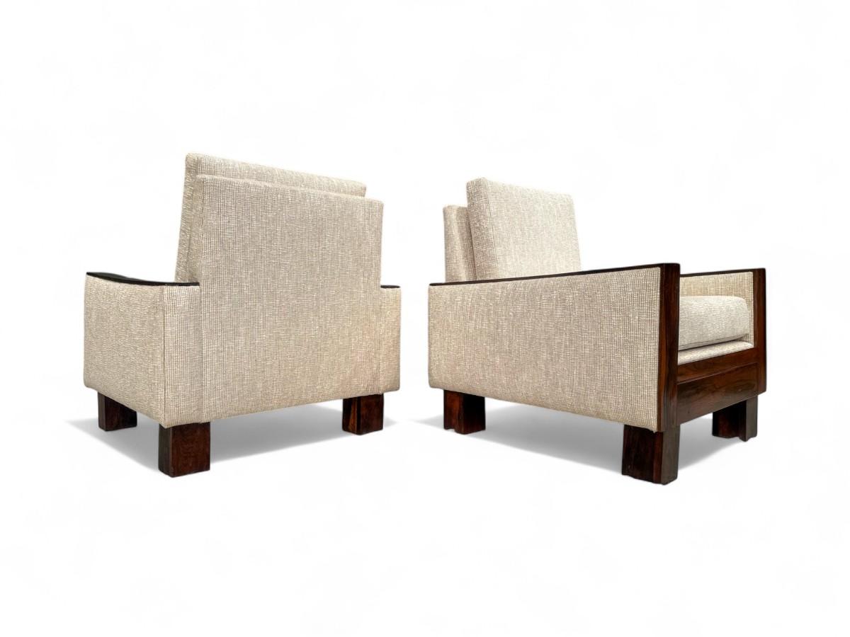 Sillones modernos brasileños de mediados de siglo en madera dura y tela de Celina, c. 1960 Moderno de mediados de siglo en venta